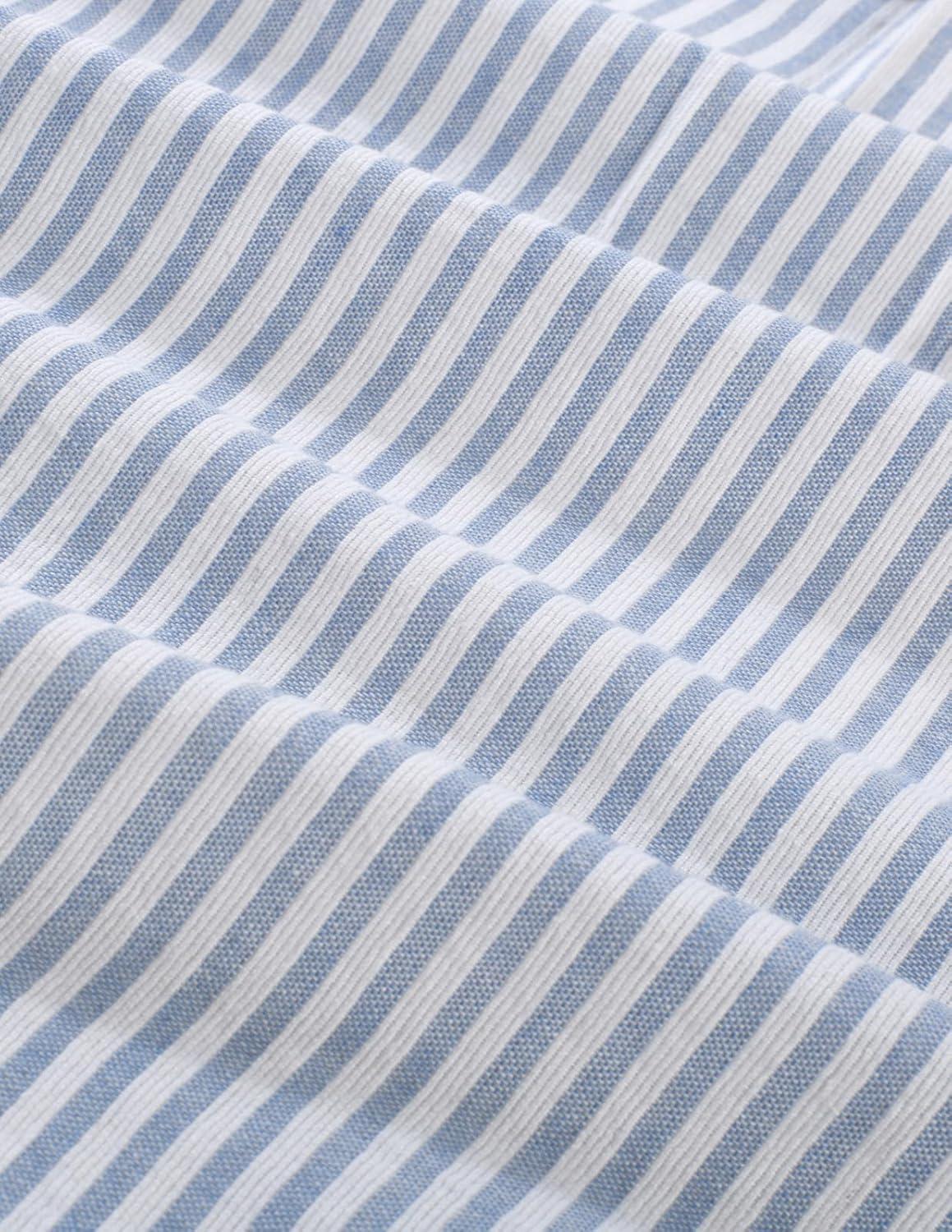 imagePJ PAUL JONES Mens Classic Fit LinenCotton Shirt Button Down Long Sleeve Casual Business ShirtsBlue Apricot Stripes