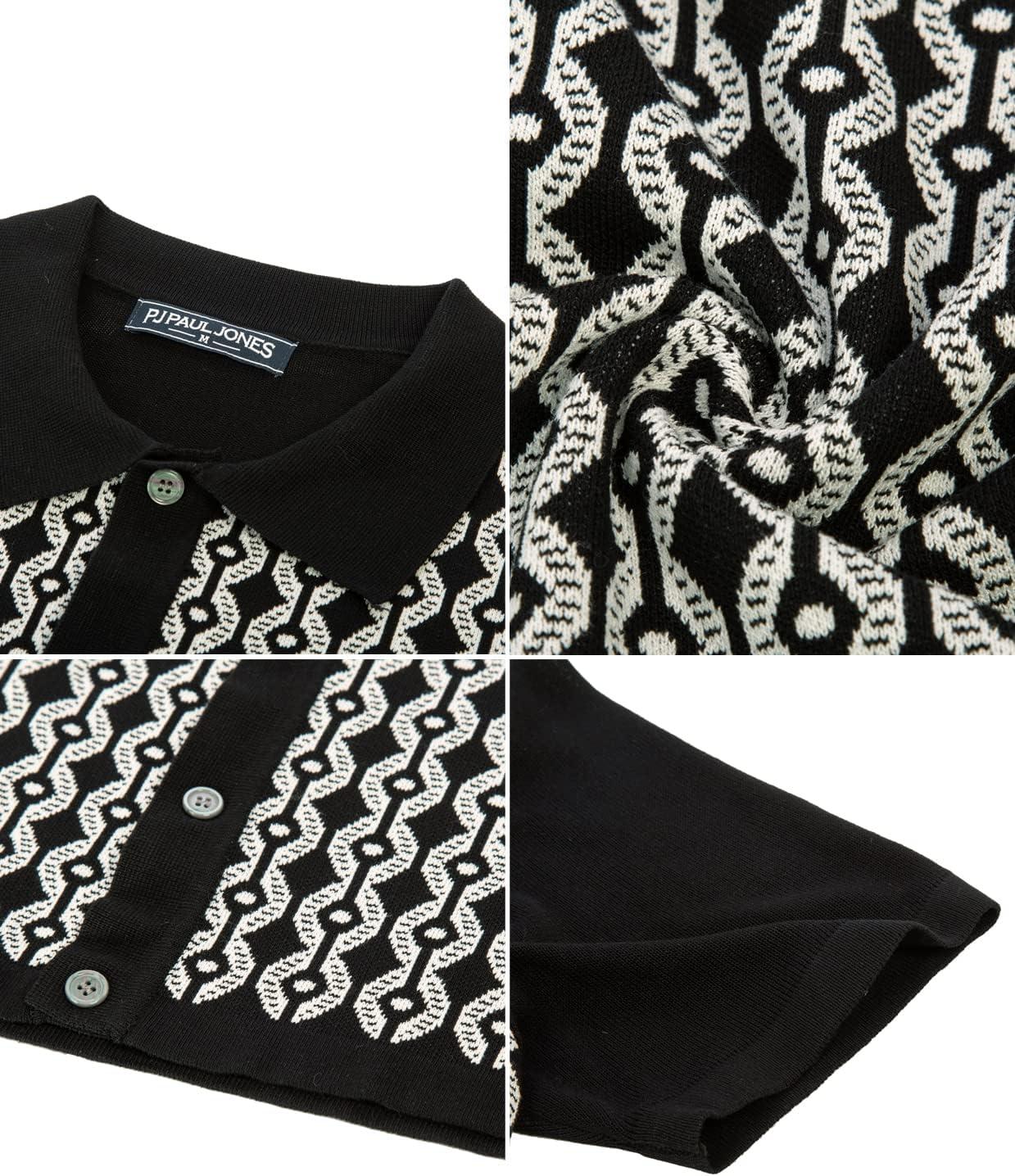 imagePJ PAUL JONES Mens Contrast 70s Vintage Polo Shirts Short Sleeve KnitwearBlack