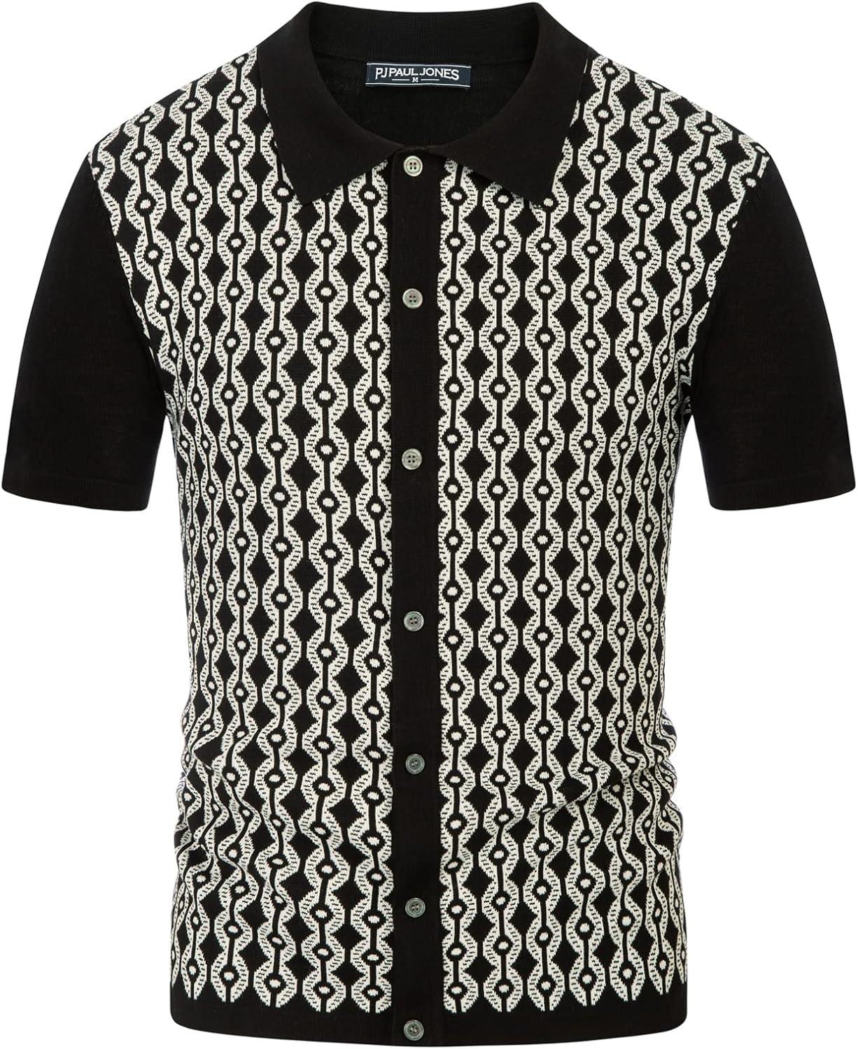 imagePJ PAUL JONES Mens Contrast 70s Vintage Polo Shirts Short Sleeve KnitwearBlack