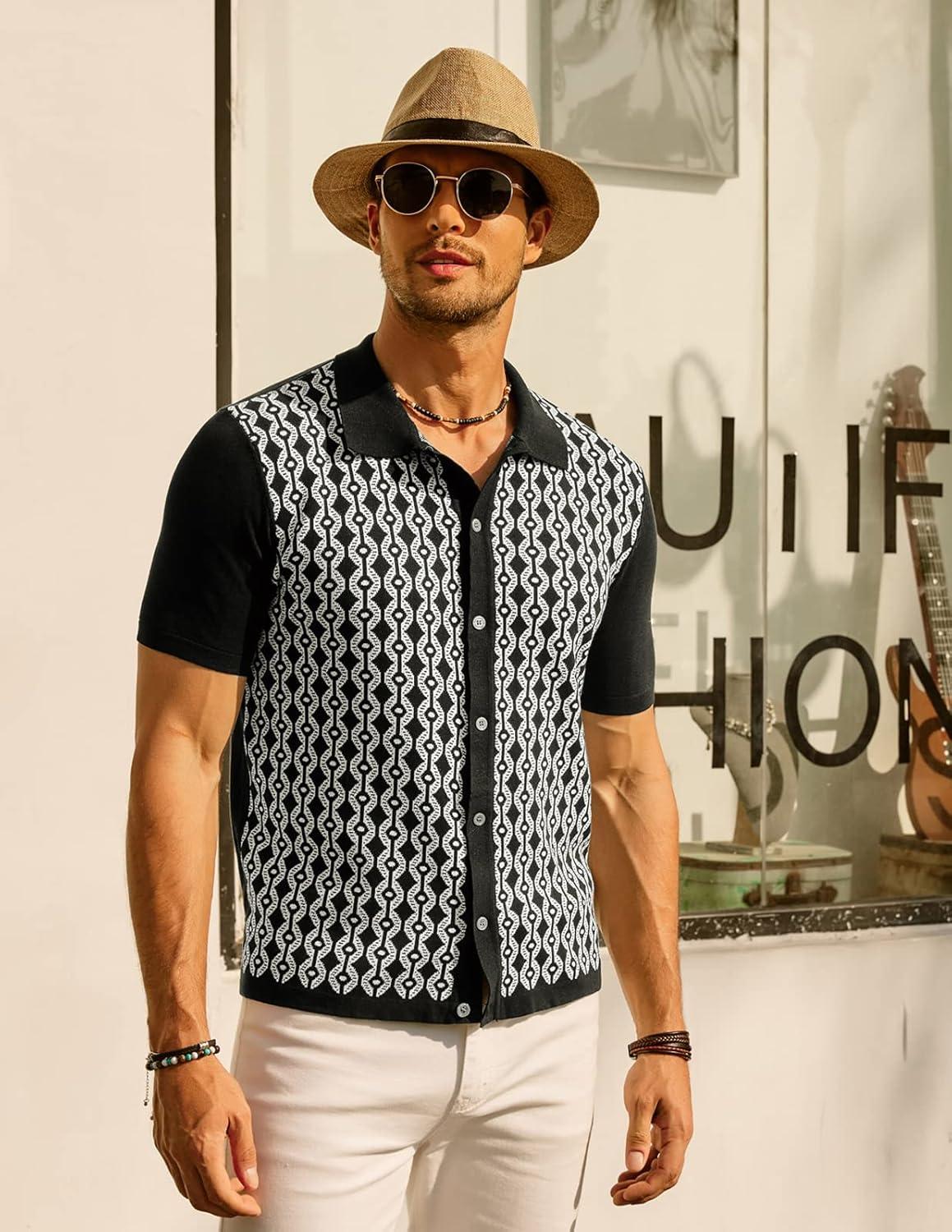 imagePJ PAUL JONES Mens Contrast 70s Vintage Polo Shirts Short Sleeve KnitwearBlack