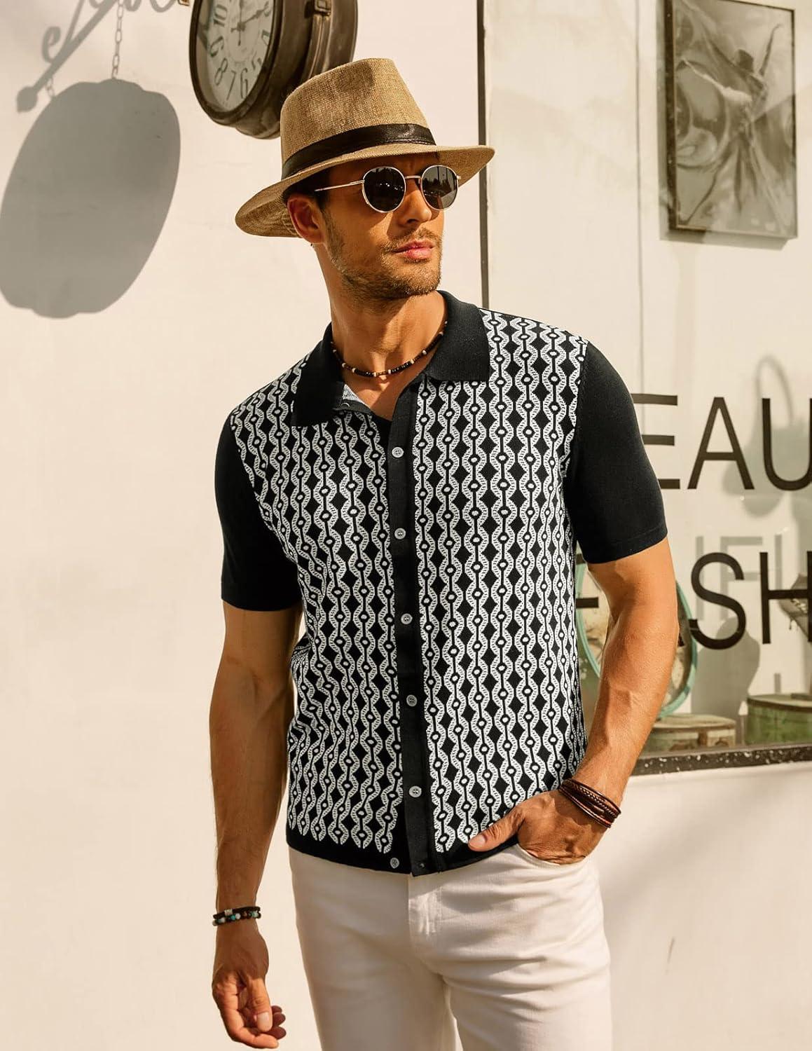 imagePJ PAUL JONES Mens Contrast 70s Vintage Polo Shirts Short Sleeve KnitwearBlack