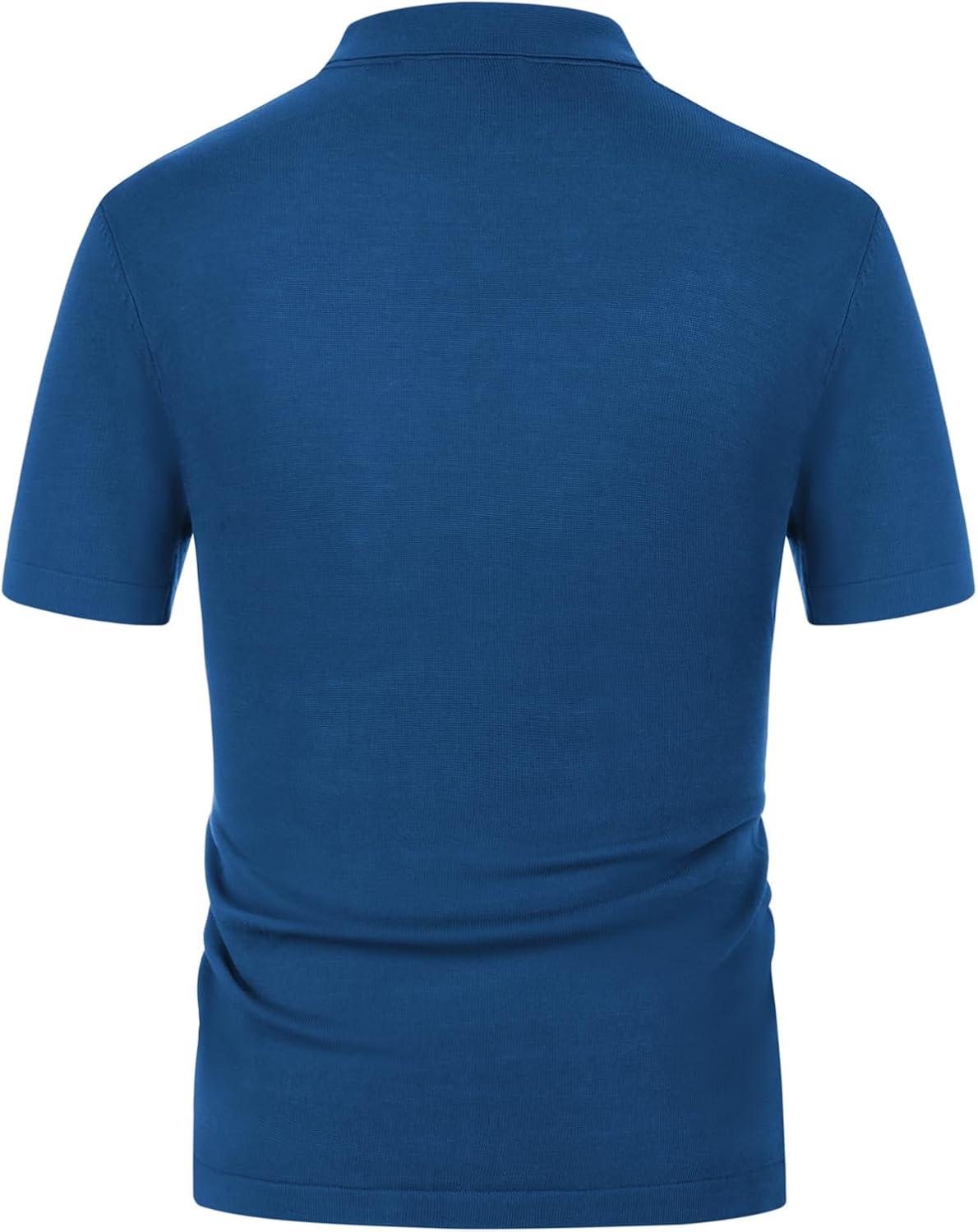 imagePJ PAUL JONES Mens Contrast 70s Vintage Polo Shirts Short Sleeve KnitwearBlue