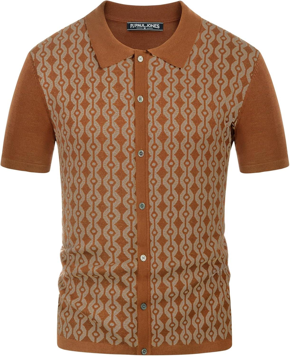 imagePJ PAUL JONES Mens Contrast 70s Vintage Polo Shirts Short Sleeve KnitwearBrickred