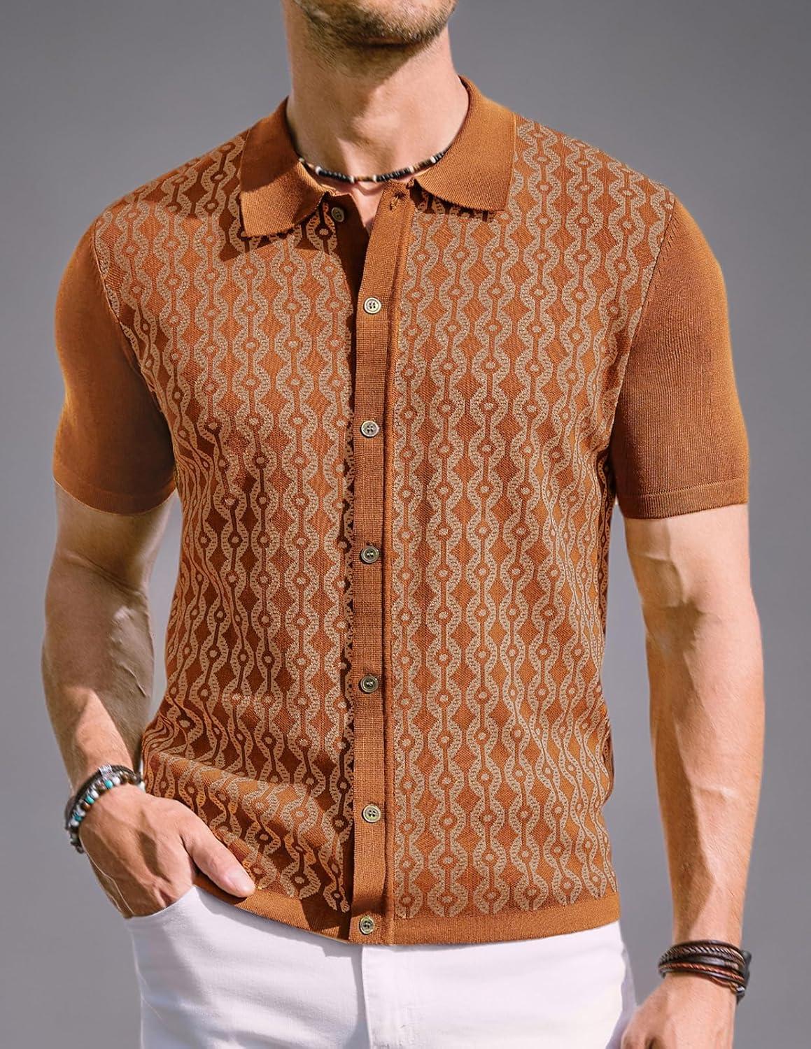 imagePJ PAUL JONES Mens Contrast 70s Vintage Polo Shirts Short Sleeve KnitwearBrickred