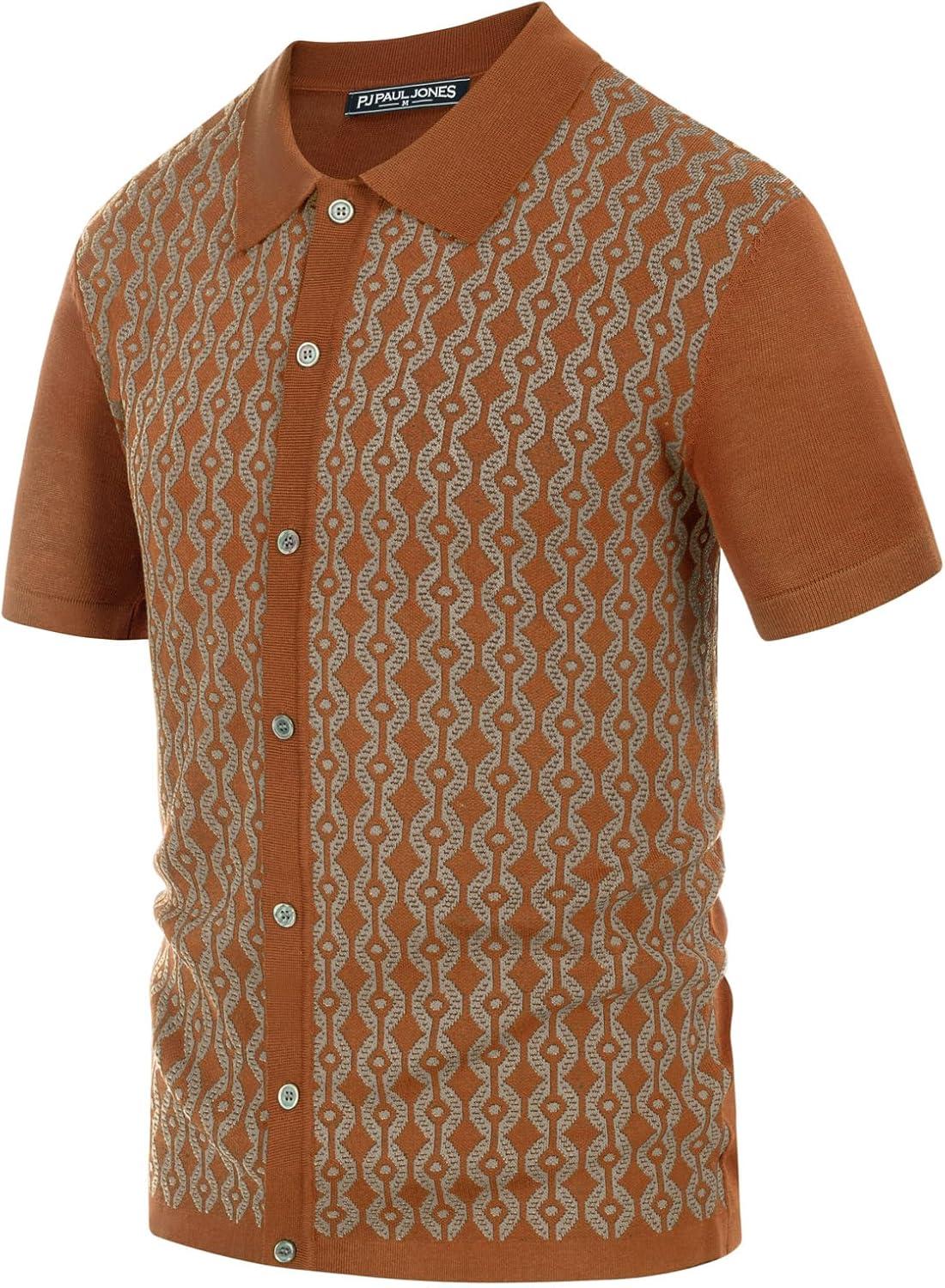 imagePJ PAUL JONES Mens Contrast 70s Vintage Polo Shirts Short Sleeve KnitwearBrickred