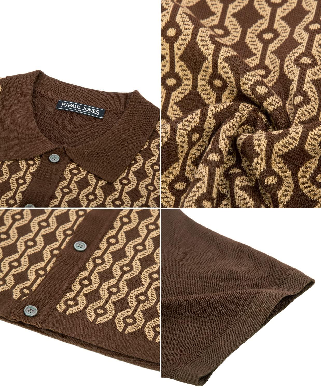 imagePJ PAUL JONES Mens Contrast 70s Vintage Polo Shirts Short Sleeve KnitwearBrown