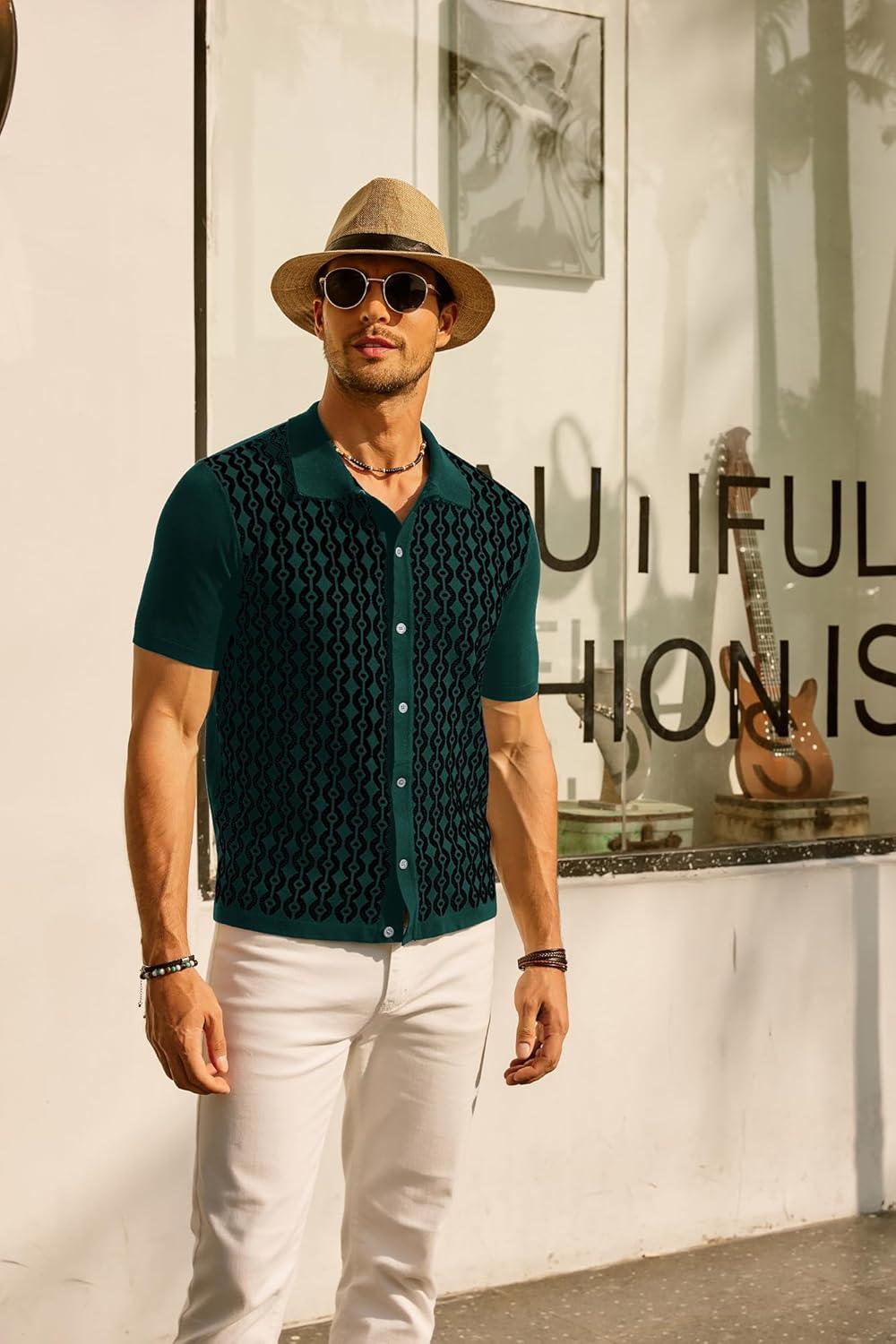 imagePJ PAUL JONES Mens Contrast 70s Vintage Polo Shirts Short Sleeve KnitwearGreenBlack