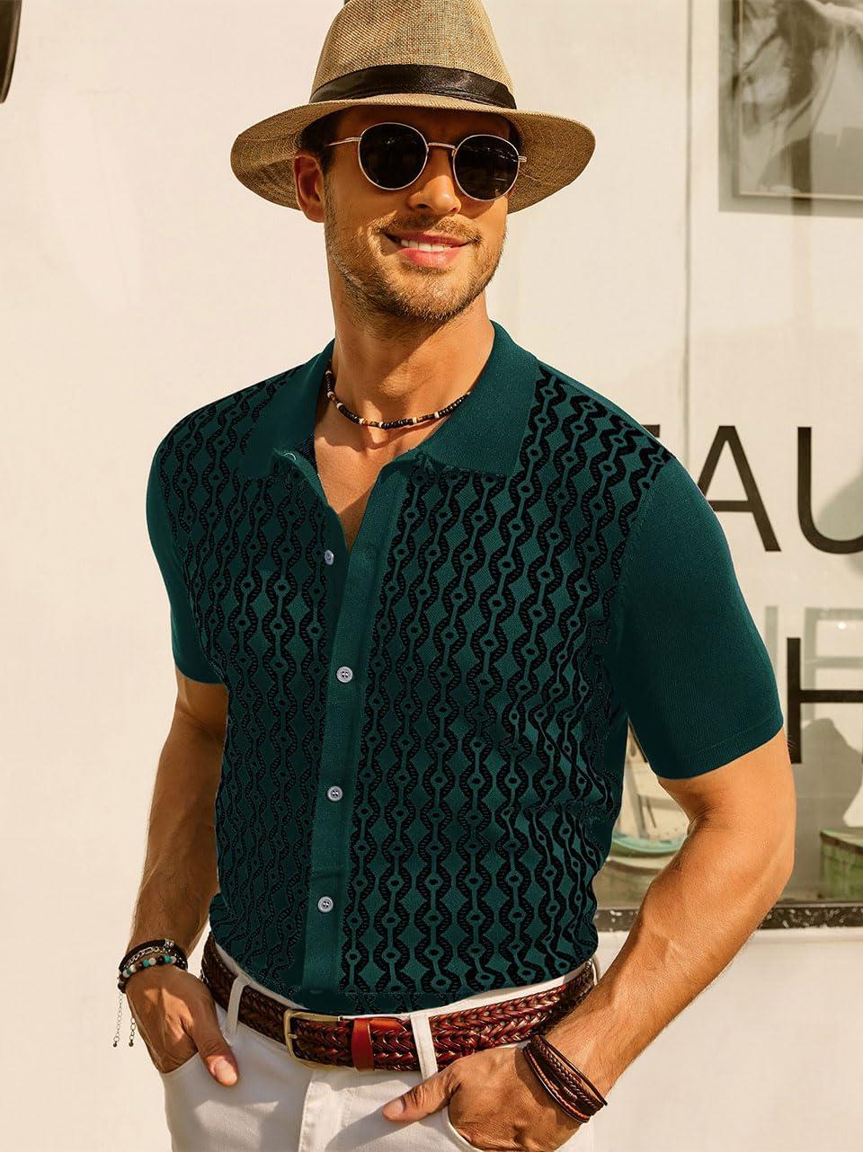 imagePJ PAUL JONES Mens Contrast 70s Vintage Polo Shirts Short Sleeve KnitwearGreenBlack