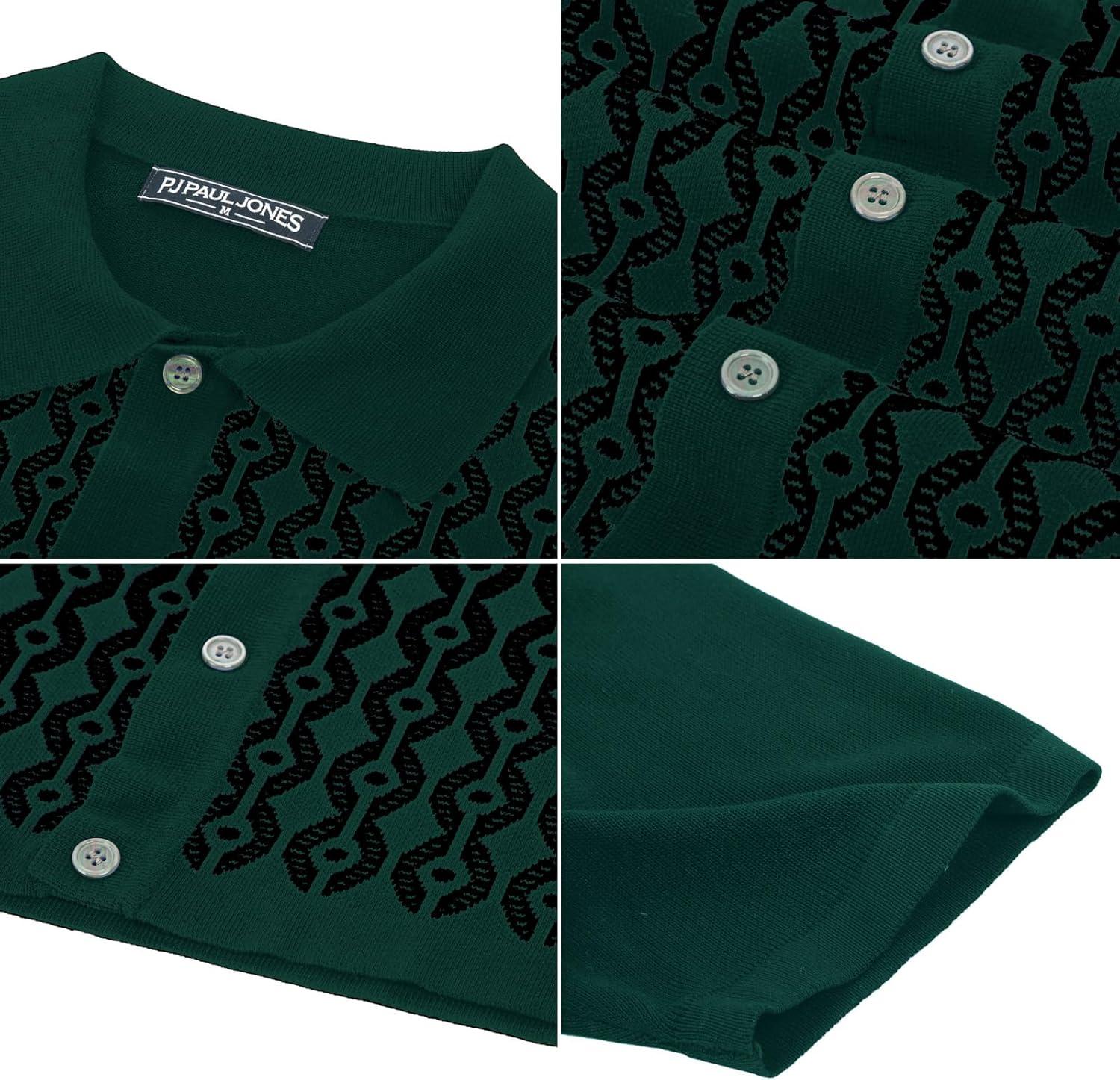 imagePJ PAUL JONES Mens Contrast 70s Vintage Polo Shirts Short Sleeve KnitwearGreenBlack