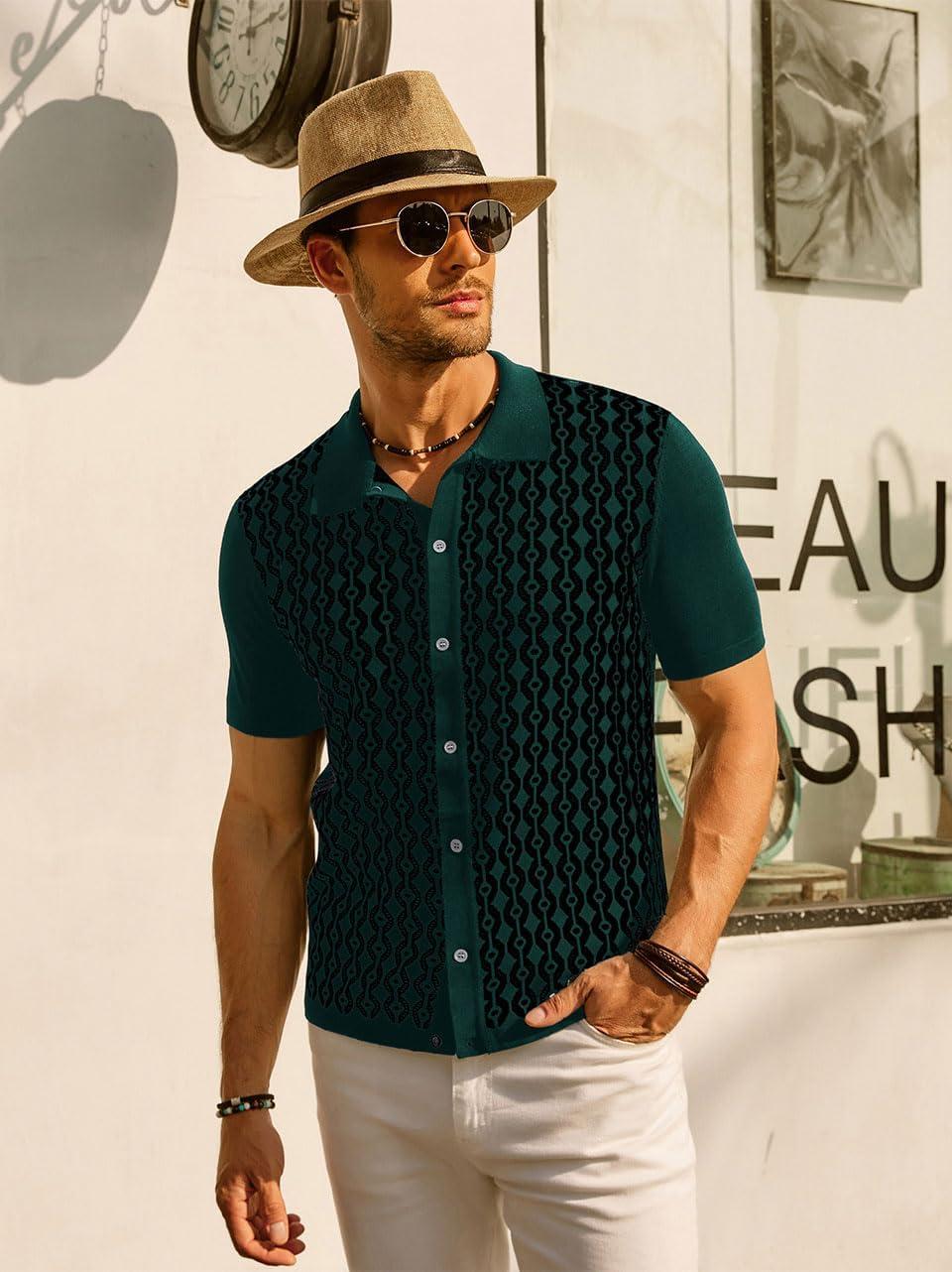 imagePJ PAUL JONES Mens Contrast 70s Vintage Polo Shirts Short Sleeve KnitwearGreenBlack