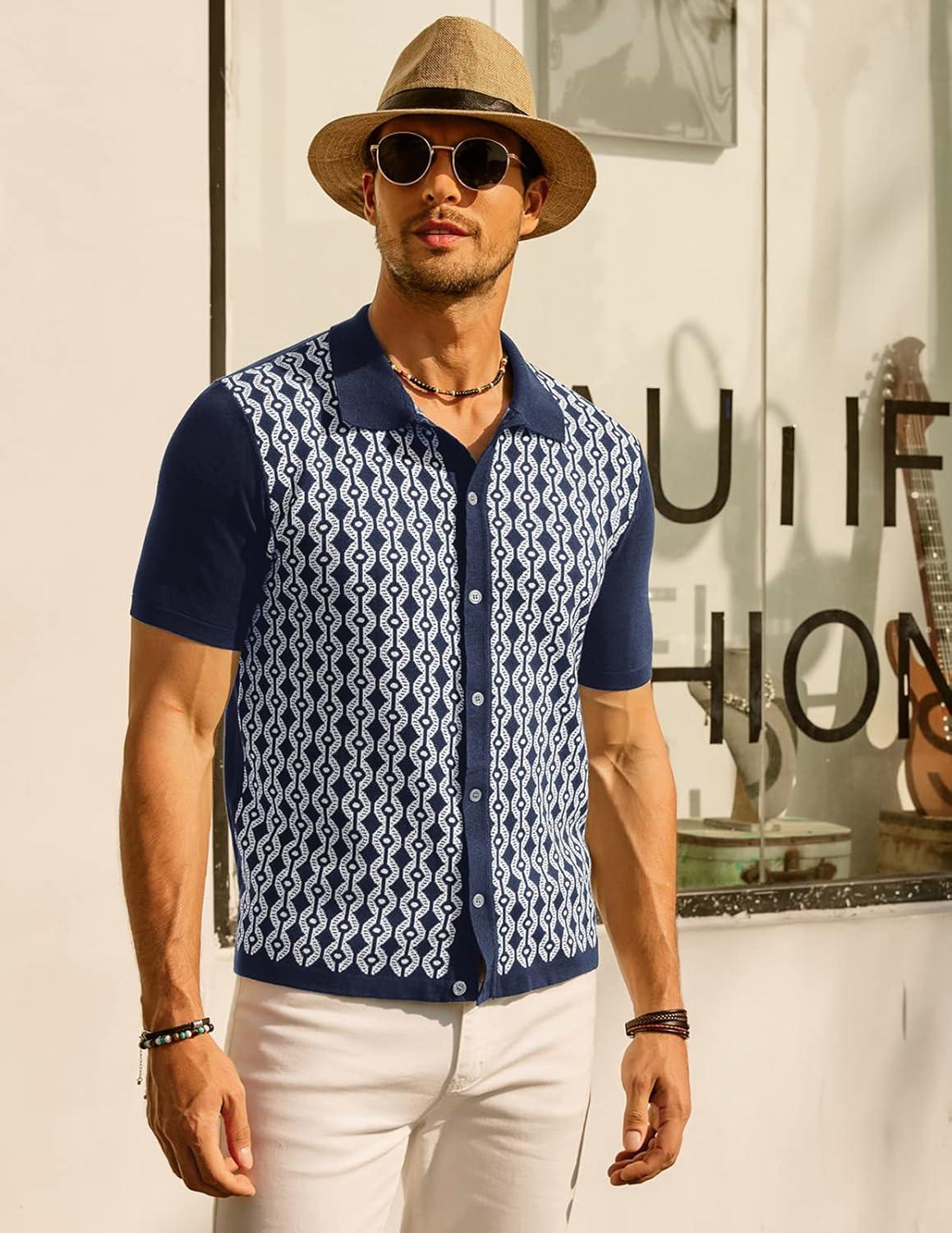 imagePJ PAUL JONES Mens Contrast 70s Vintage Polo Shirts Short Sleeve KnitwearNavy