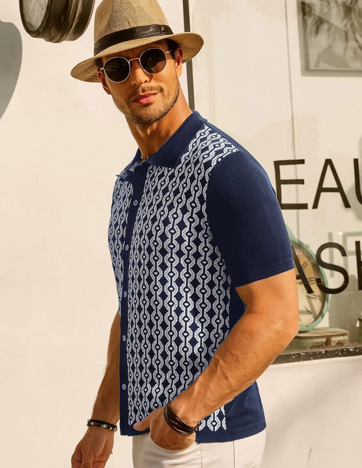 imagePJ PAUL JONES Mens Contrast 70s Vintage Polo Shirts Short Sleeve KnitwearNavy