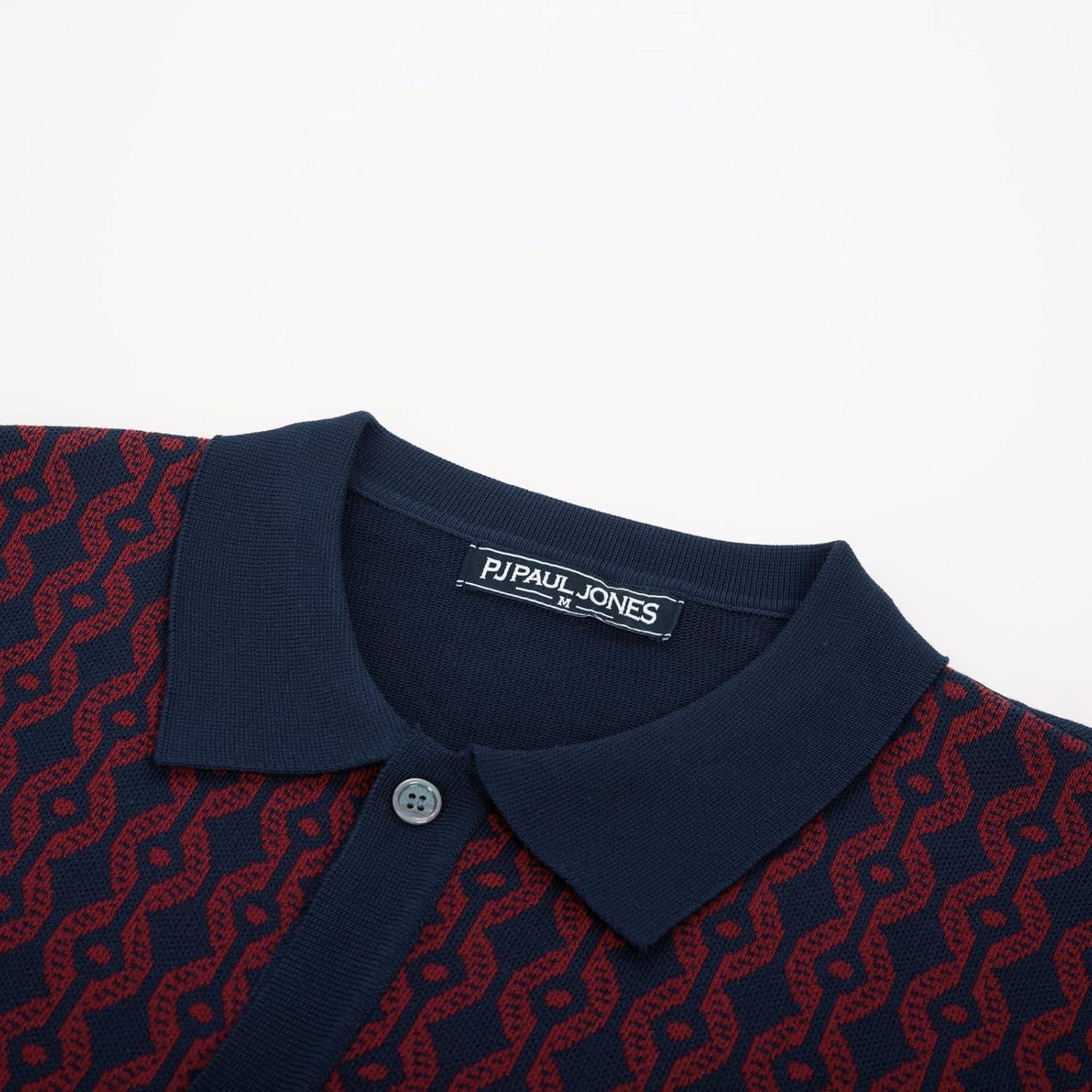 imagePJ PAUL JONES Mens Contrast 70s Vintage Polo Shirts Short Sleeve KnitwearRed