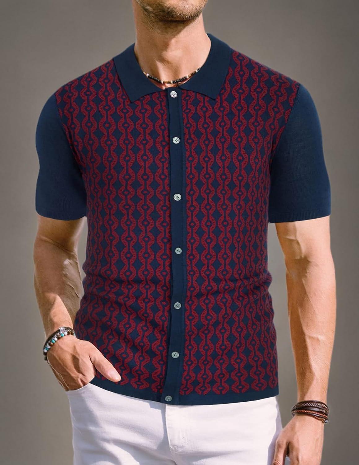 imagePJ PAUL JONES Mens Contrast 70s Vintage Polo Shirts Short Sleeve KnitwearRed