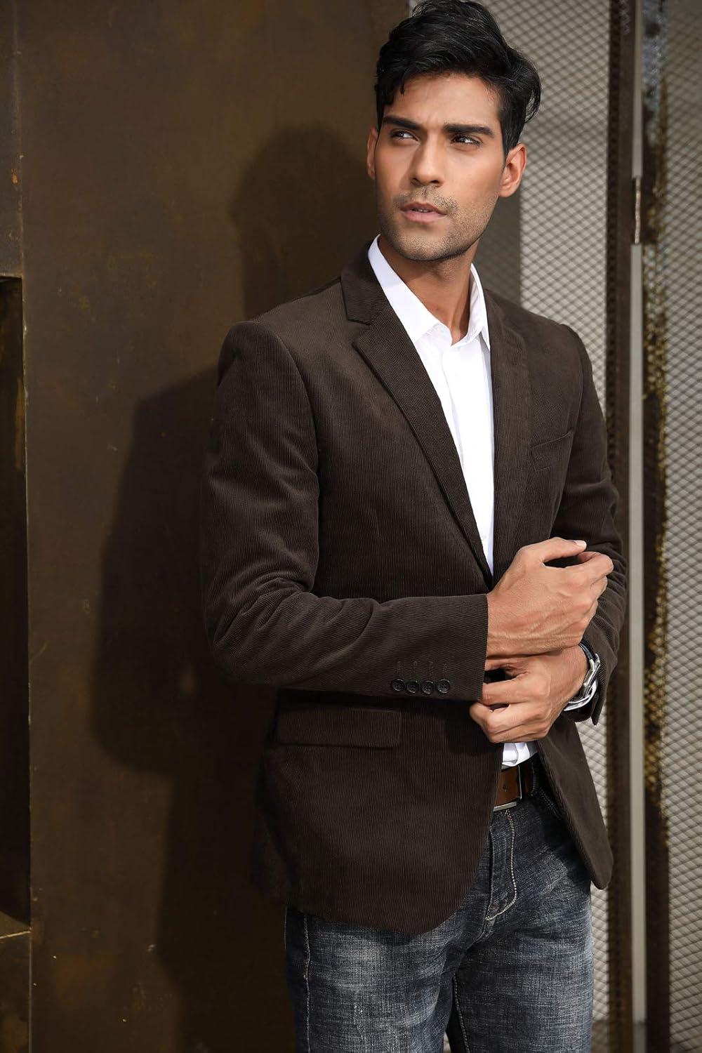 imagePJ PAUL JONES Mens Corduroy Blazer Jackets Slim Fit Two Button Casual Sports CoatChocolate