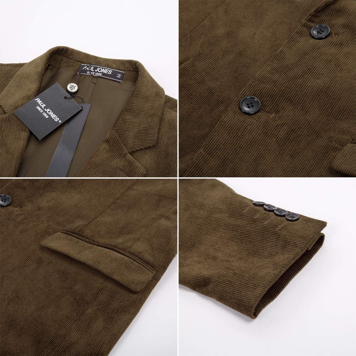 imagePJ PAUL JONES Mens Corduroy Blazer Jackets Slim Fit Two Button Casual Sports CoatCoffee