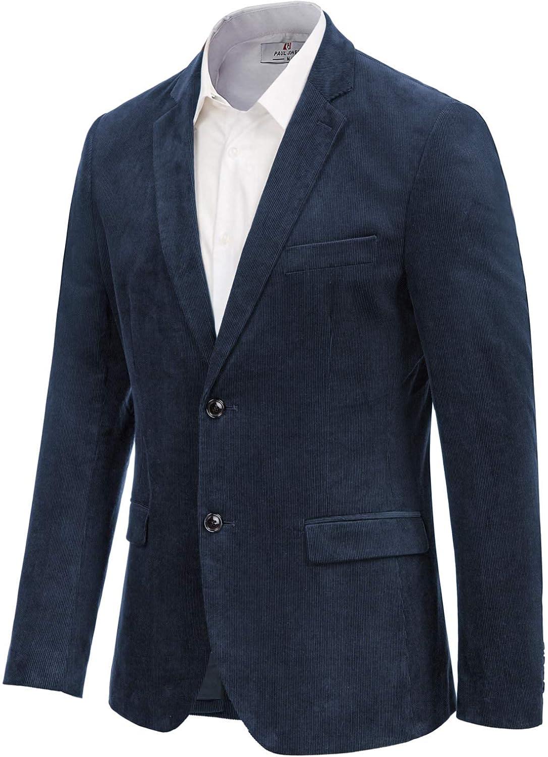 imagePJ PAUL JONES Mens Corduroy Blazer Jackets Slim Fit Two Button Casual Sports CoatNavy Blue