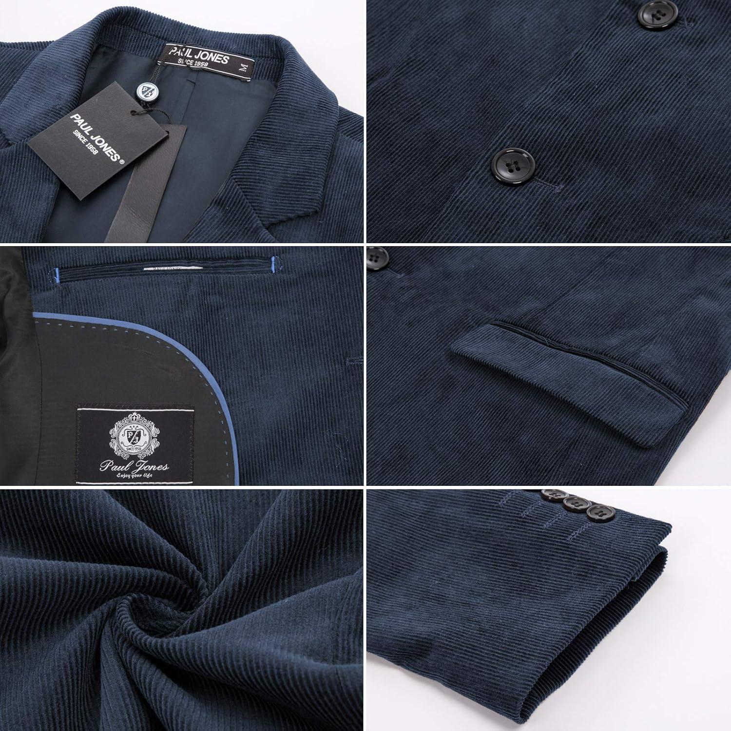 imagePJ PAUL JONES Mens Corduroy Blazer Jackets Slim Fit Two Button Casual Sports CoatNavy Blue