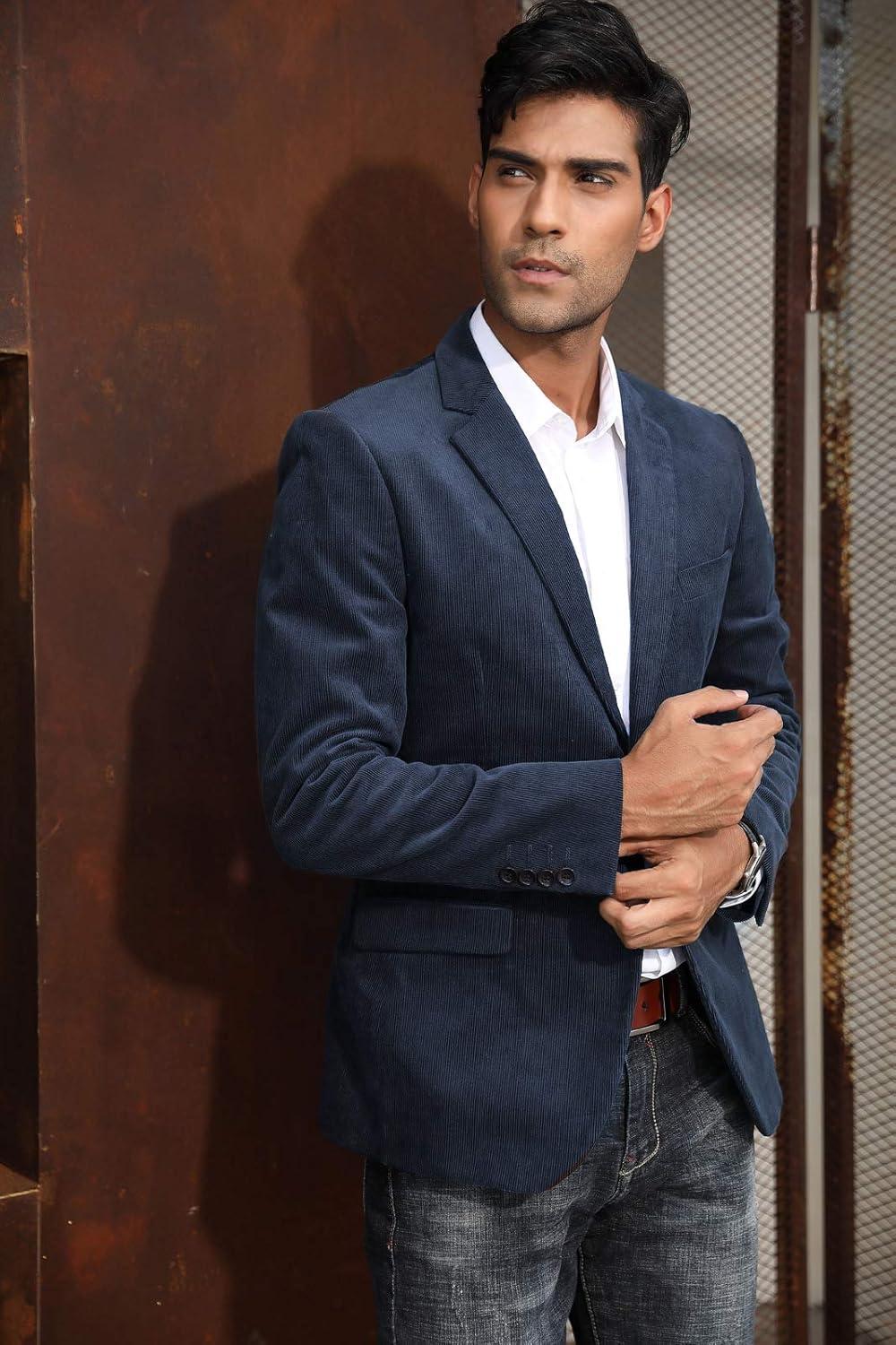 imagePJ PAUL JONES Mens Corduroy Blazer Jackets Slim Fit Two Button Casual Sports CoatNavy Blue