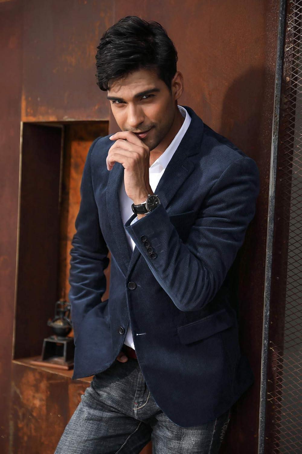 imagePJ PAUL JONES Mens Corduroy Blazer Jackets Slim Fit Two Button Casual Sports CoatNavy Blue