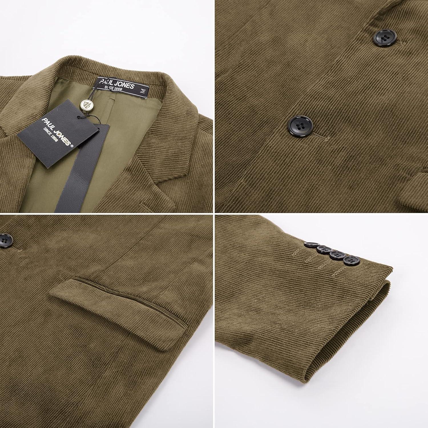 imagePJ PAUL JONES Mens Corduroy Blazer Jackets Slim Fit Two Button Casual Sports CoatOlive Brown