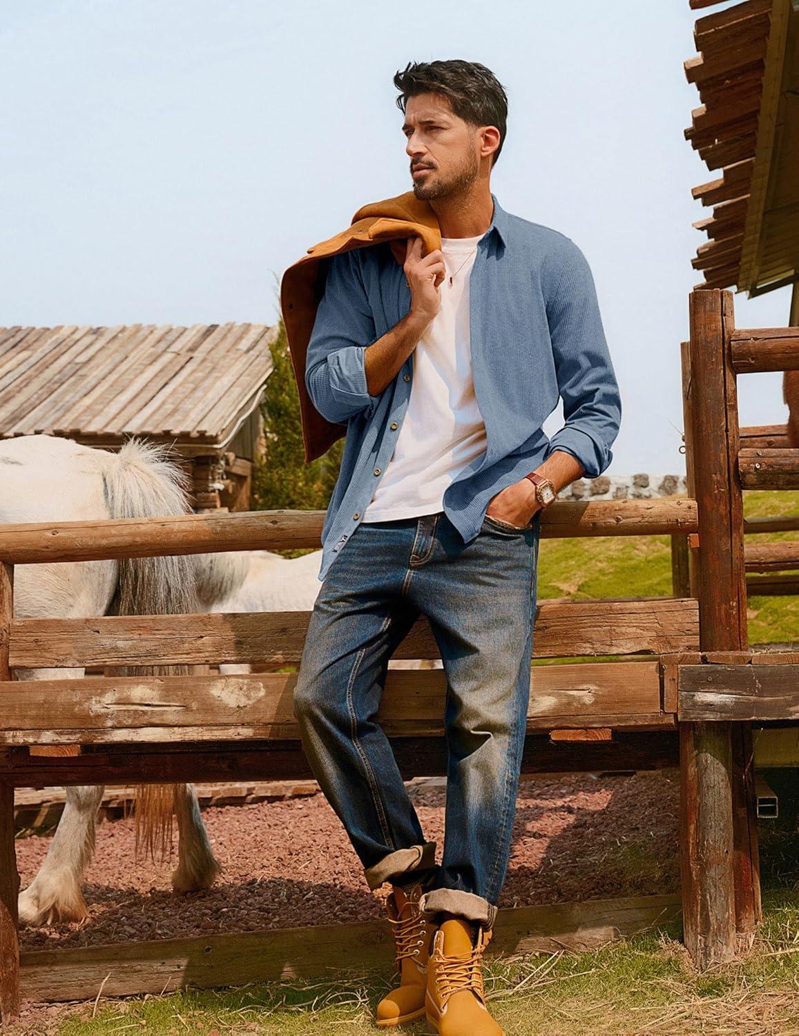 imagePJ PAUL JONES Mens Corduroy Shirts Casual Button Down Shirt Jacket Lightweight ShacketBlue Gray