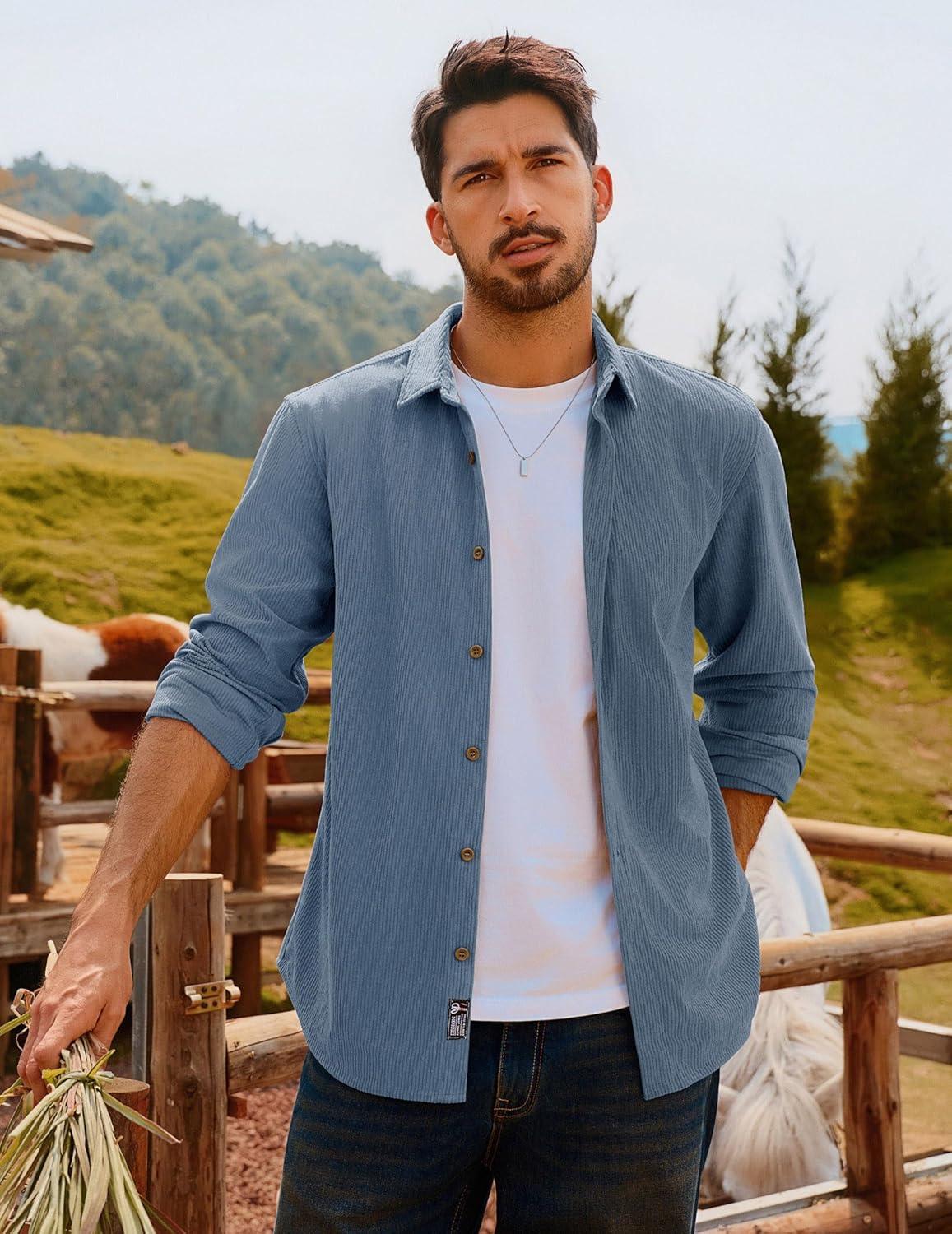 imagePJ PAUL JONES Mens Corduroy Shirts Casual Button Down Shirt Jacket Lightweight ShacketBlue Gray