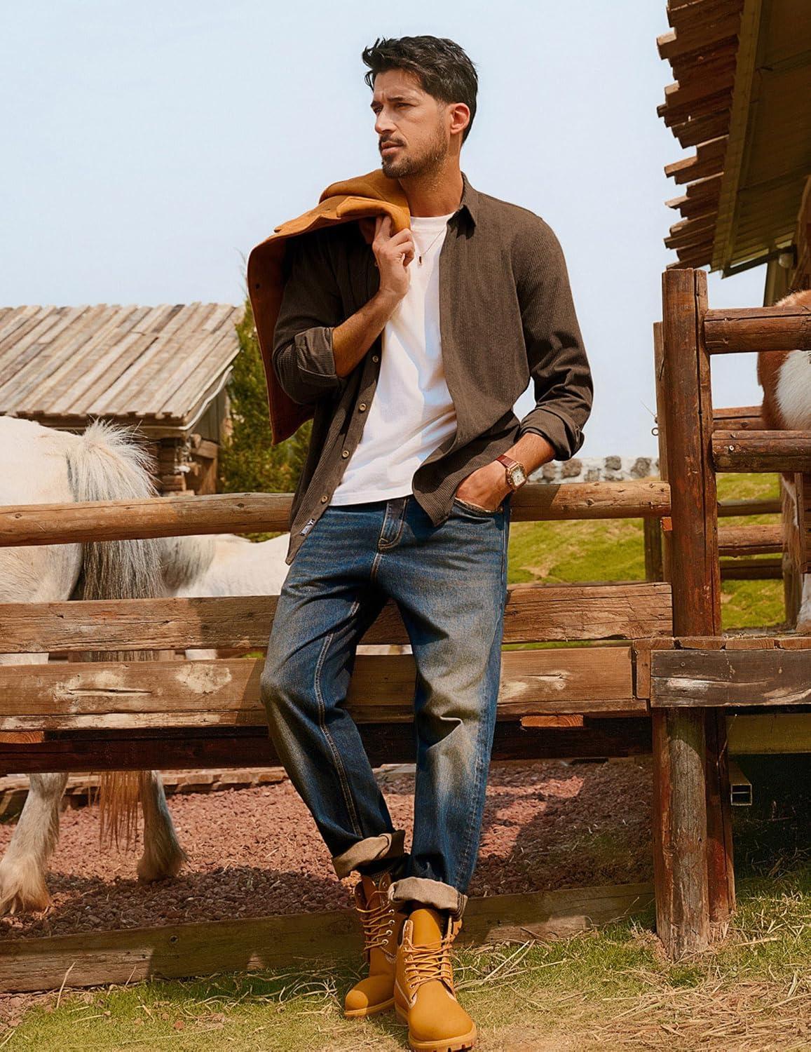 imagePJ PAUL JONES Mens Corduroy Shirts Casual Button Down Shirt Jacket Lightweight ShacketCoffee