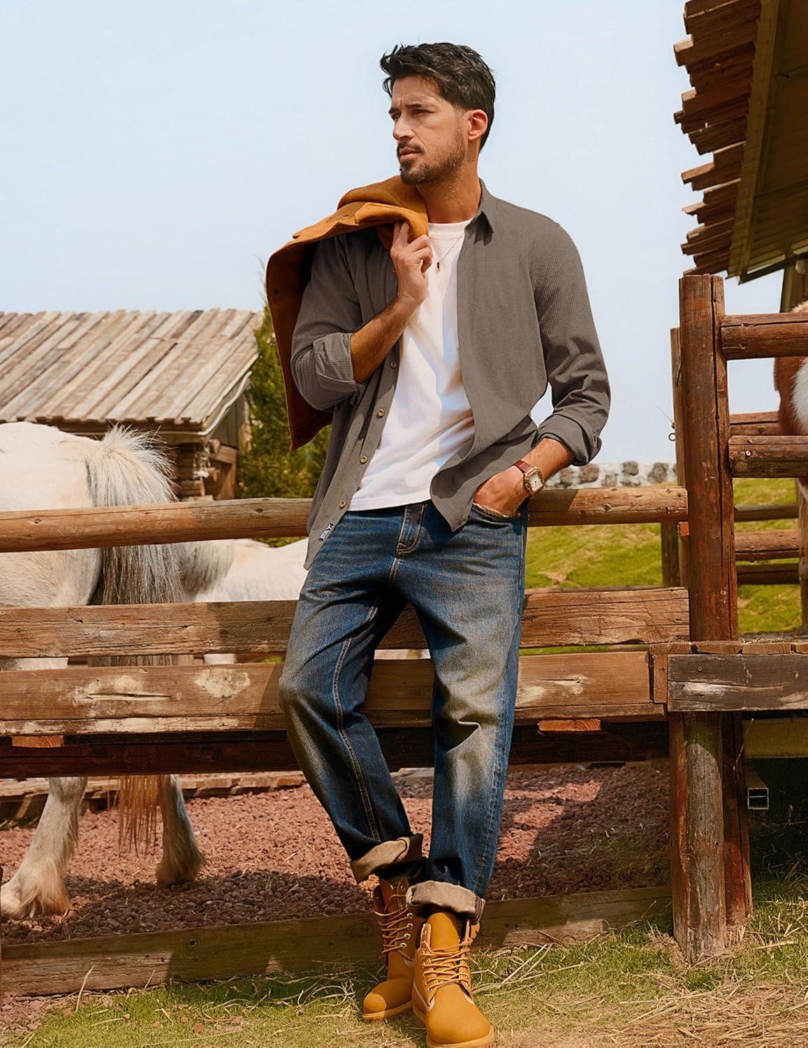 imagePJ PAUL JONES Mens Corduroy Shirts Casual Button Down Shirt Jacket Lightweight ShacketKhaki