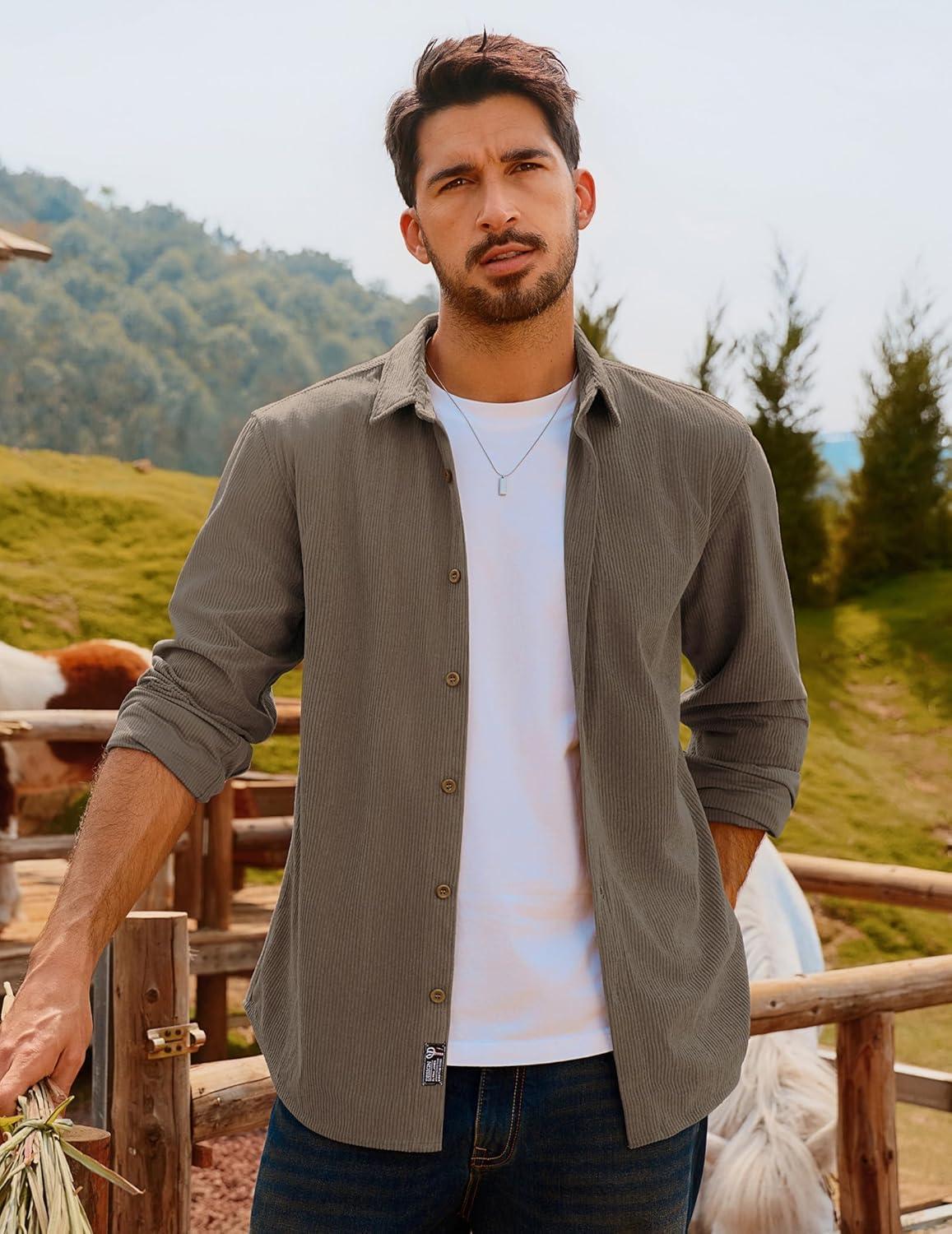 imagePJ PAUL JONES Mens Corduroy Shirts Casual Button Down Shirt Jacket Lightweight ShacketKhaki