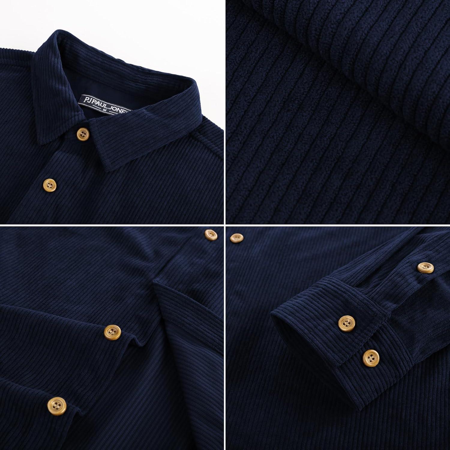 imagePJ PAUL JONES Mens Corduroy Shirts Casual Button Down Shirt Jacket Lightweight ShacketNavy Blue