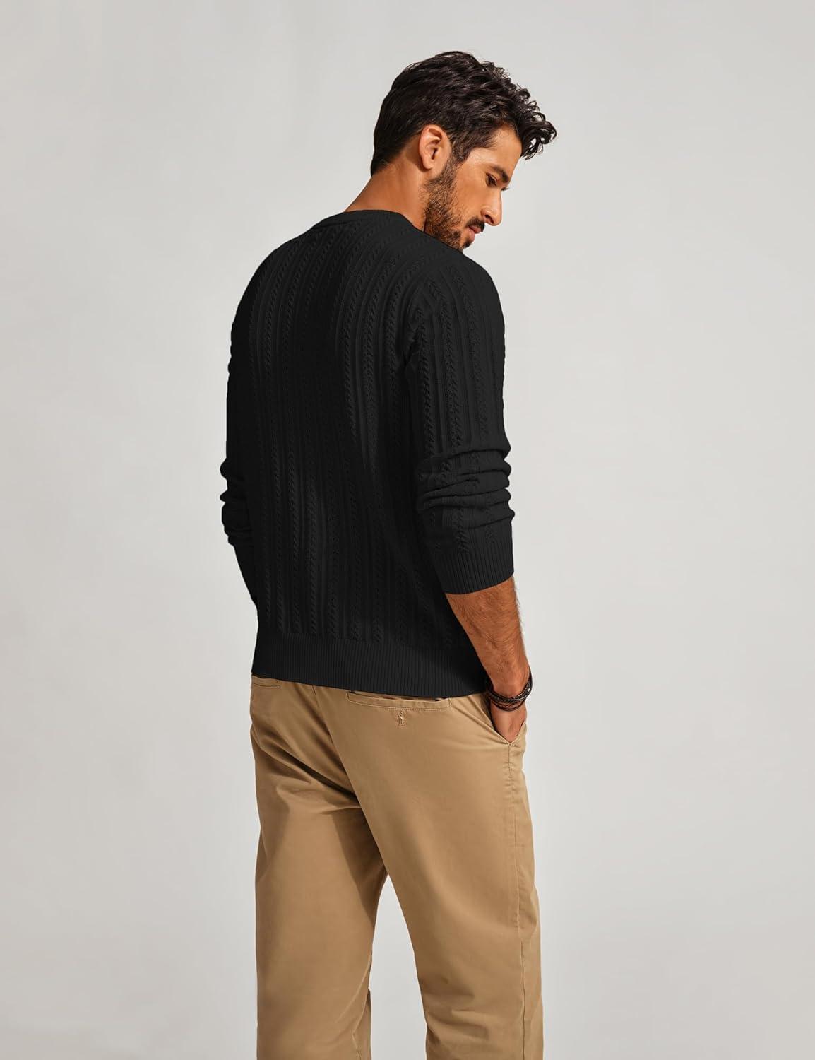 imagePJ PAUL JONES Mens Crew Neck Sweater Lightweight Cable Knitted Pullover SweatersBlack