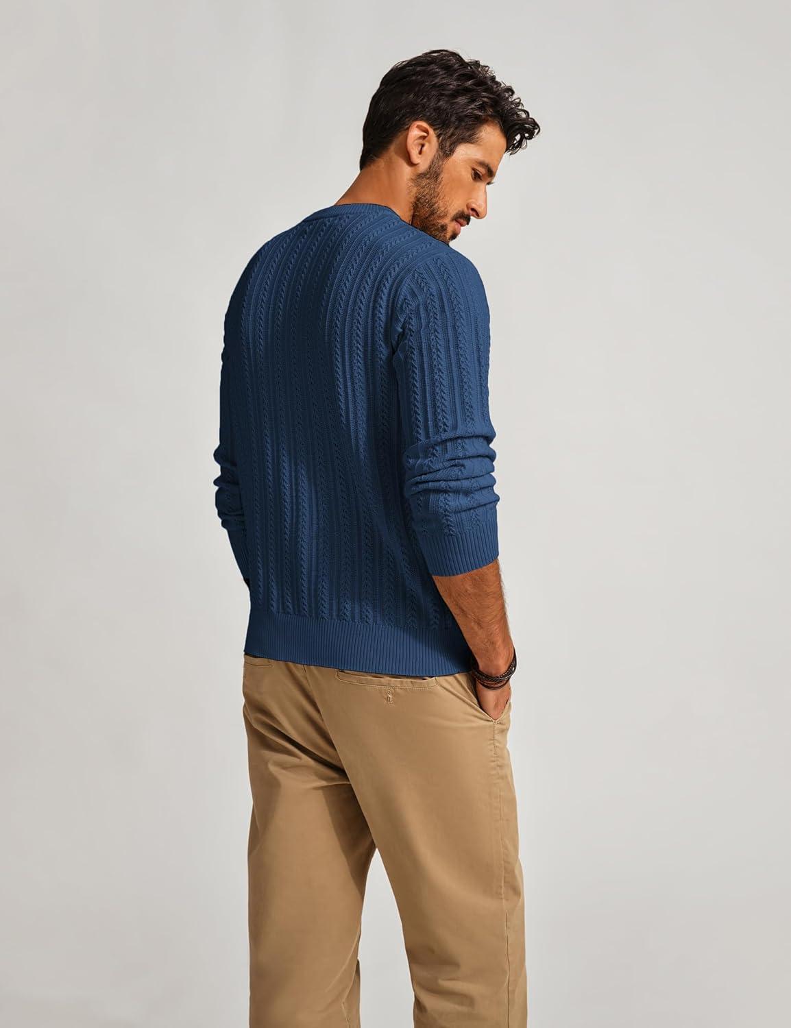 imagePJ PAUL JONES Mens Crew Neck Sweater Lightweight Cable Knitted Pullover SweatersGrey Blue