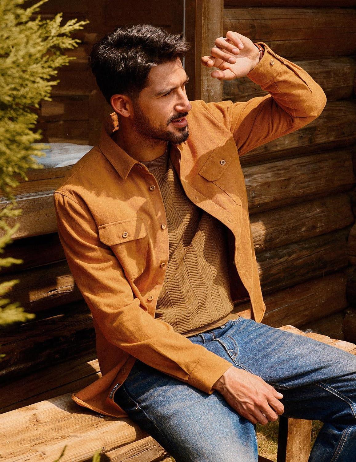 imagePJ PAUL JONES Mens Crewneck Sweater Lightweight Casual Long Sleeve Knit Pullover SweatersCoffee