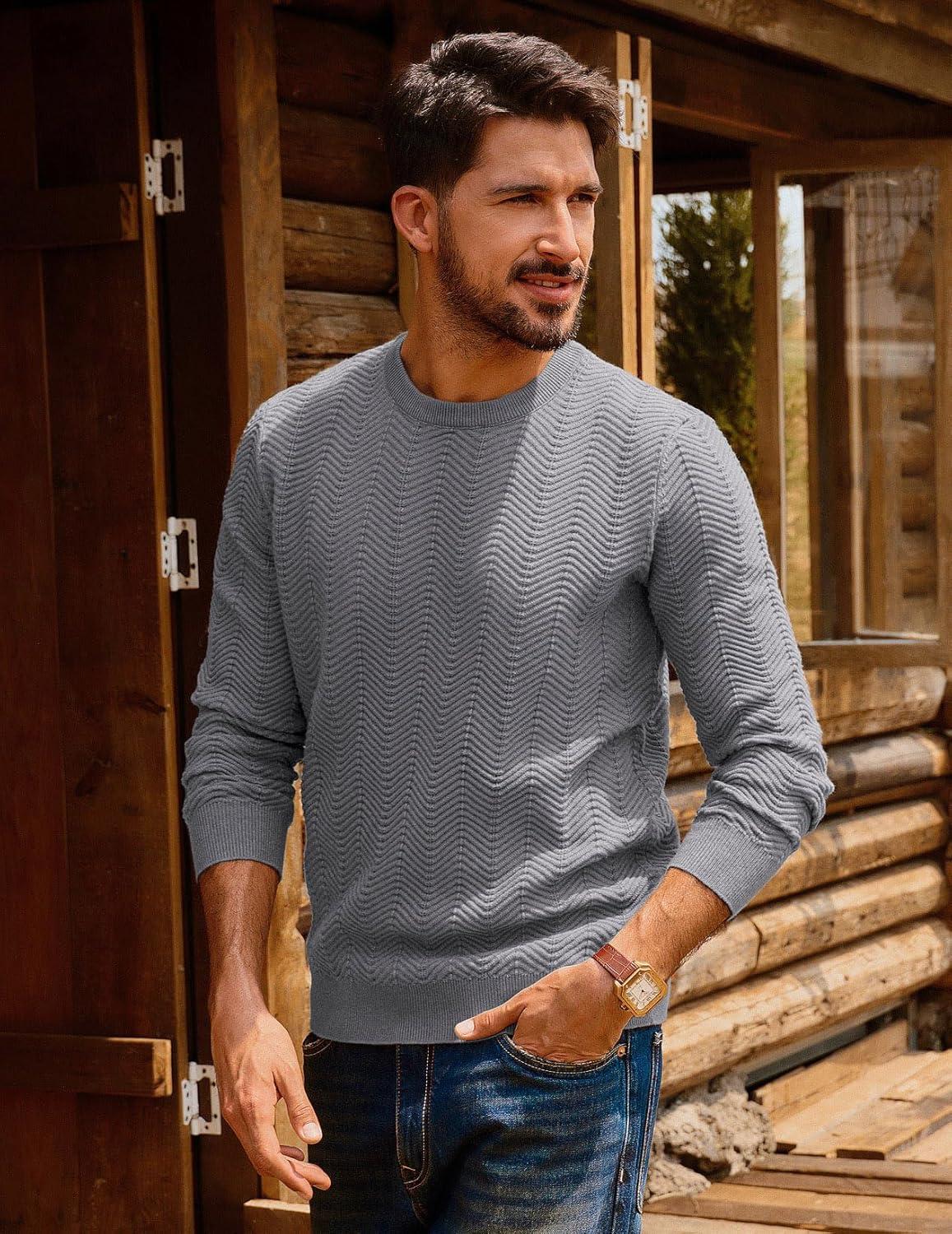 imagePJ PAUL JONES Mens Crewneck Sweater Lightweight Casual Long Sleeve Knit Pullover SweatersGray