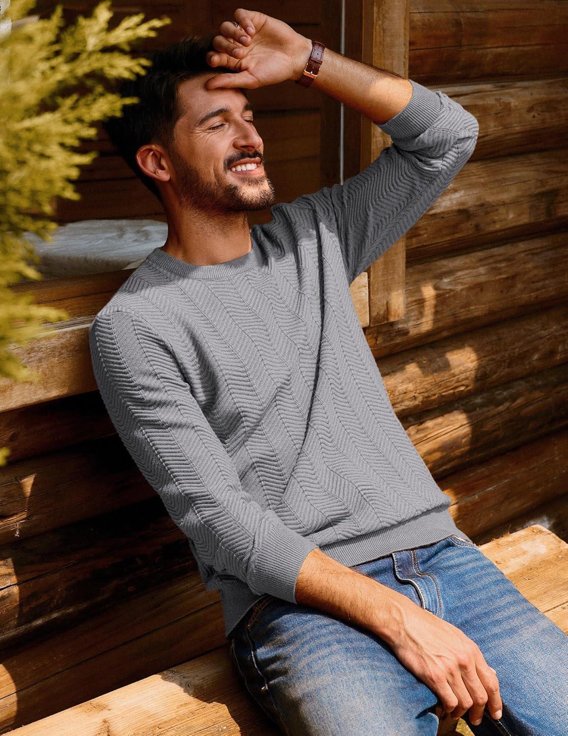 imagePJ PAUL JONES Mens Crewneck Sweater Lightweight Casual Long Sleeve Knit Pullover SweatersGray