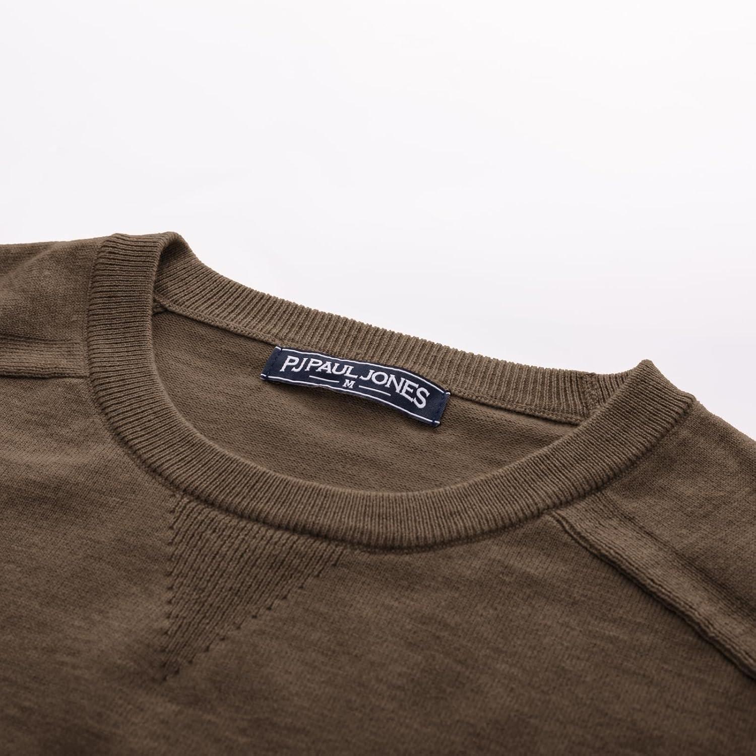 imagePJ PAUL JONES Mens Crewneck Sweaters Casual Crew Neck Sweatshirt Wool Blend Knit PulloversBeige