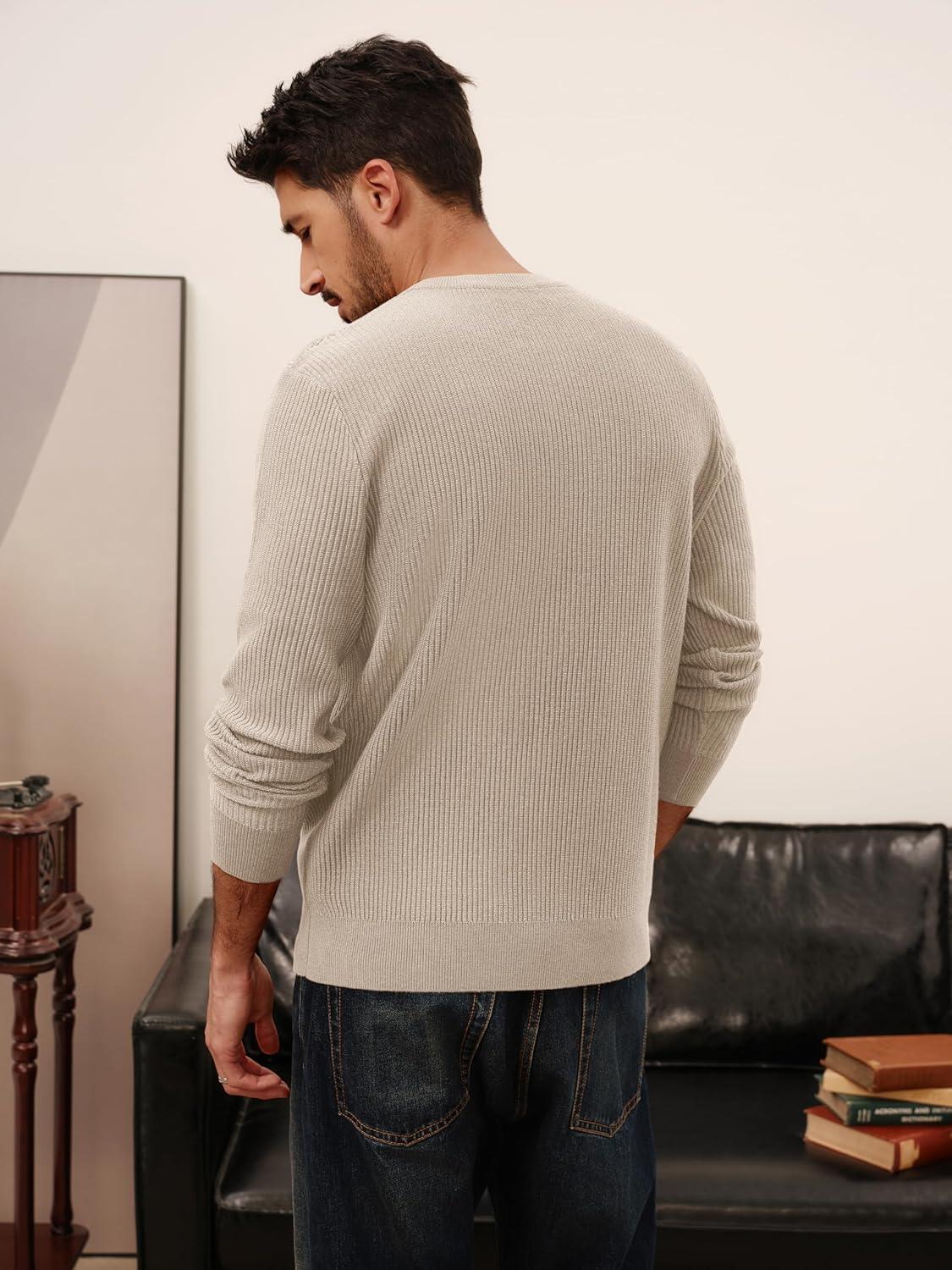 imagePJ PAUL JONES Mens Crewneck Sweaters Slim Fit Lightweight Knit Pullover Sweaters for CasualApricot