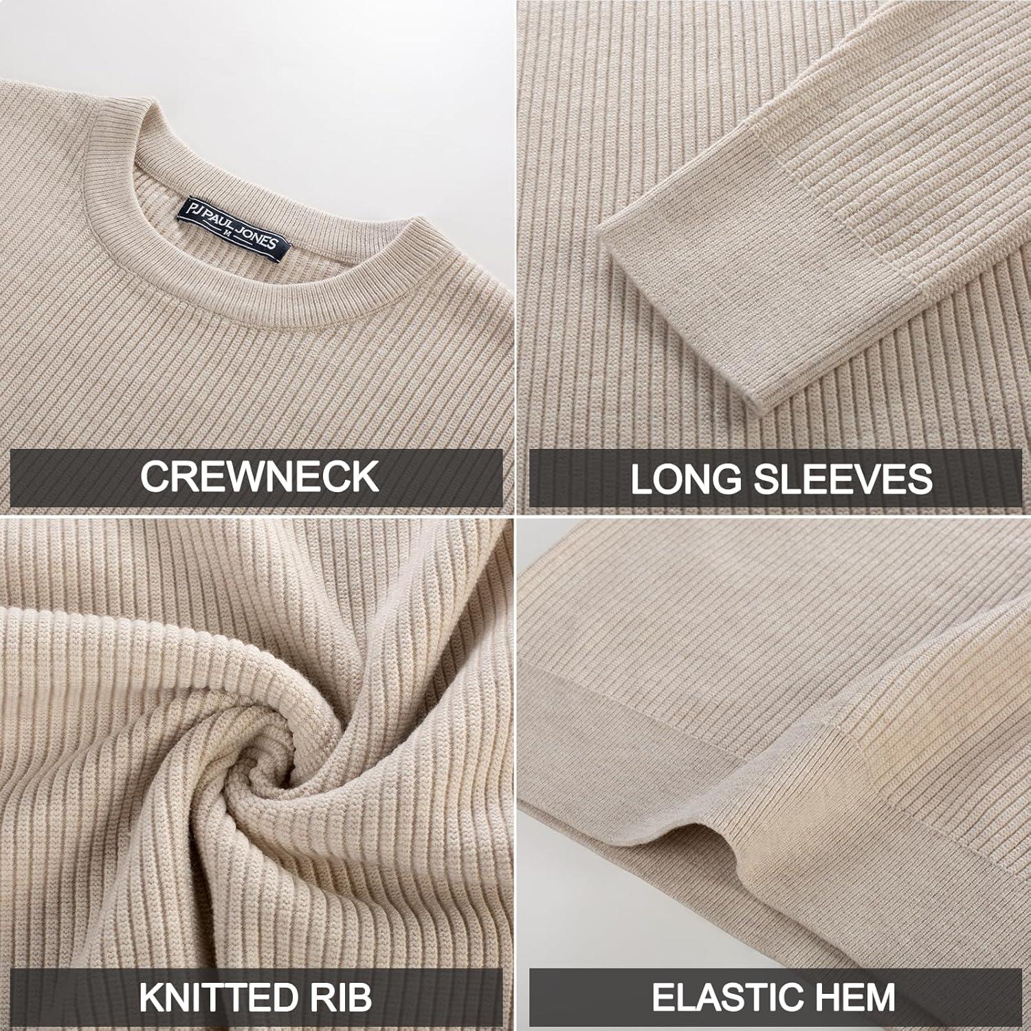 imagePJ PAUL JONES Mens Crewneck Sweaters Slim Fit Lightweight Knit Pullover Sweaters for CasualApricot