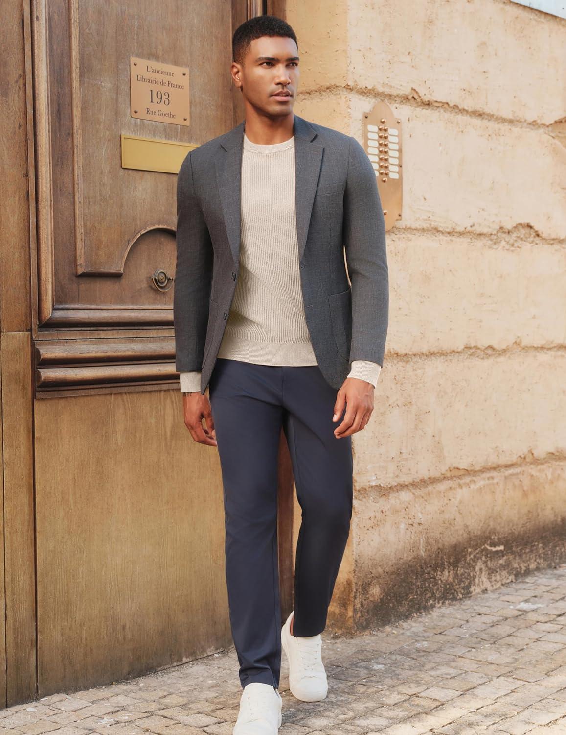 imagePJ PAUL JONES Mens Crewneck Sweaters Slim Fit Lightweight Knit Pullover Sweaters for CasualApricot