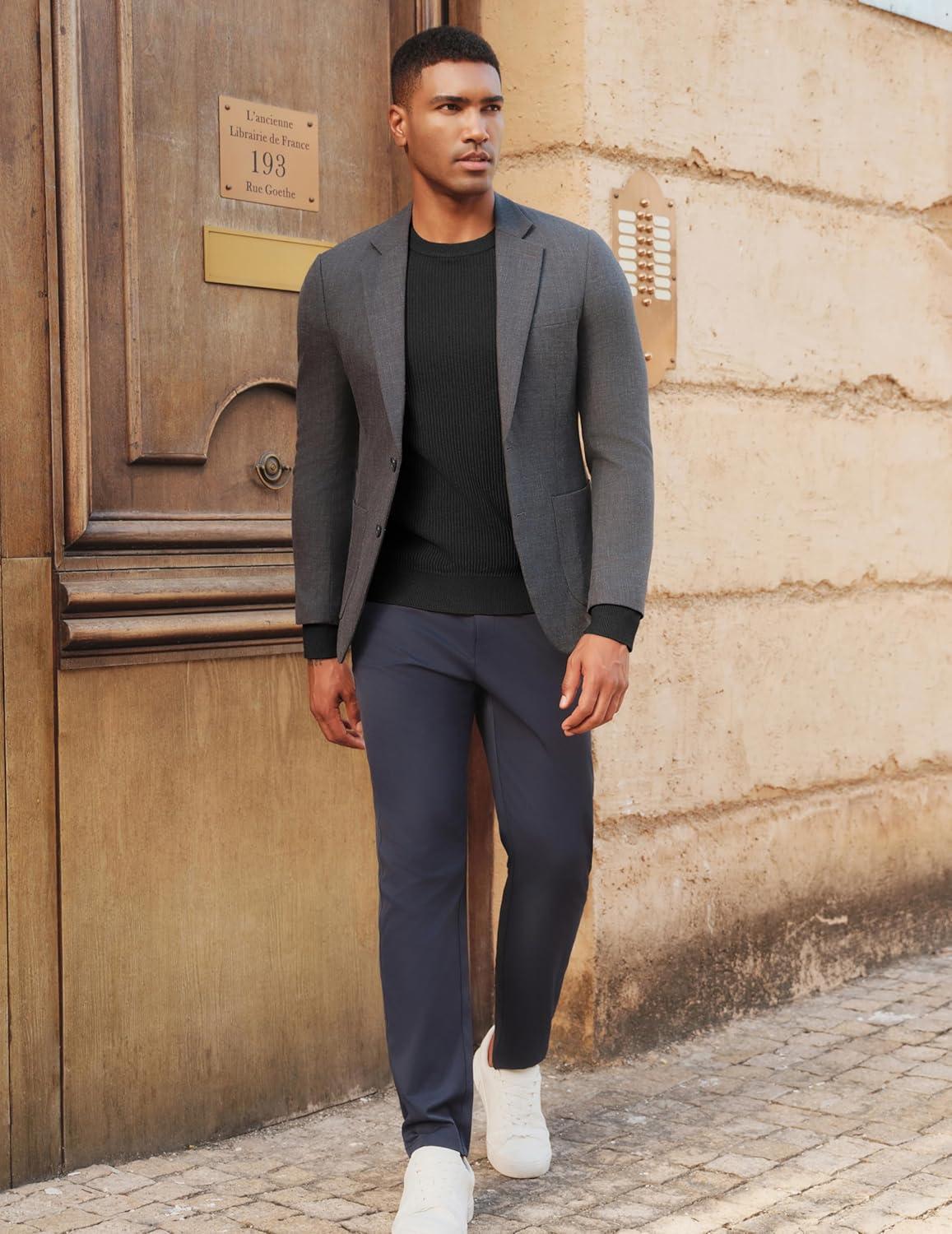 imagePJ PAUL JONES Mens Crewneck Sweaters Slim Fit Lightweight Knit Pullover Sweaters for CasualBlack