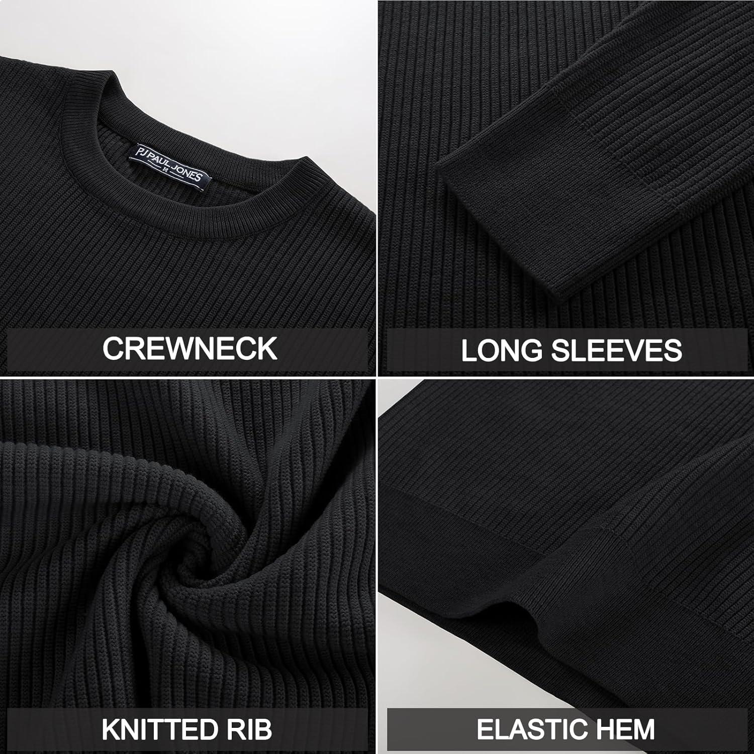 imagePJ PAUL JONES Mens Crewneck Sweaters Slim Fit Lightweight Knit Pullover Sweaters for CasualBlack