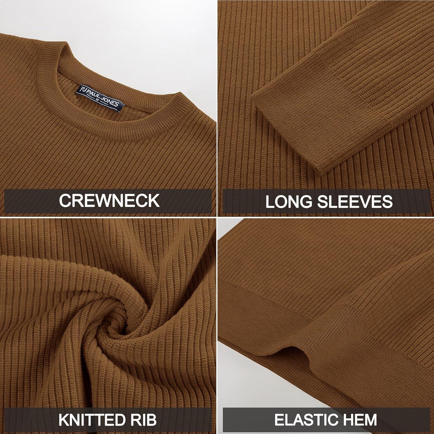 imagePJ PAUL JONES Mens Crewneck Sweaters Slim Fit Lightweight Knit Pullover Sweaters for CasualCoffee