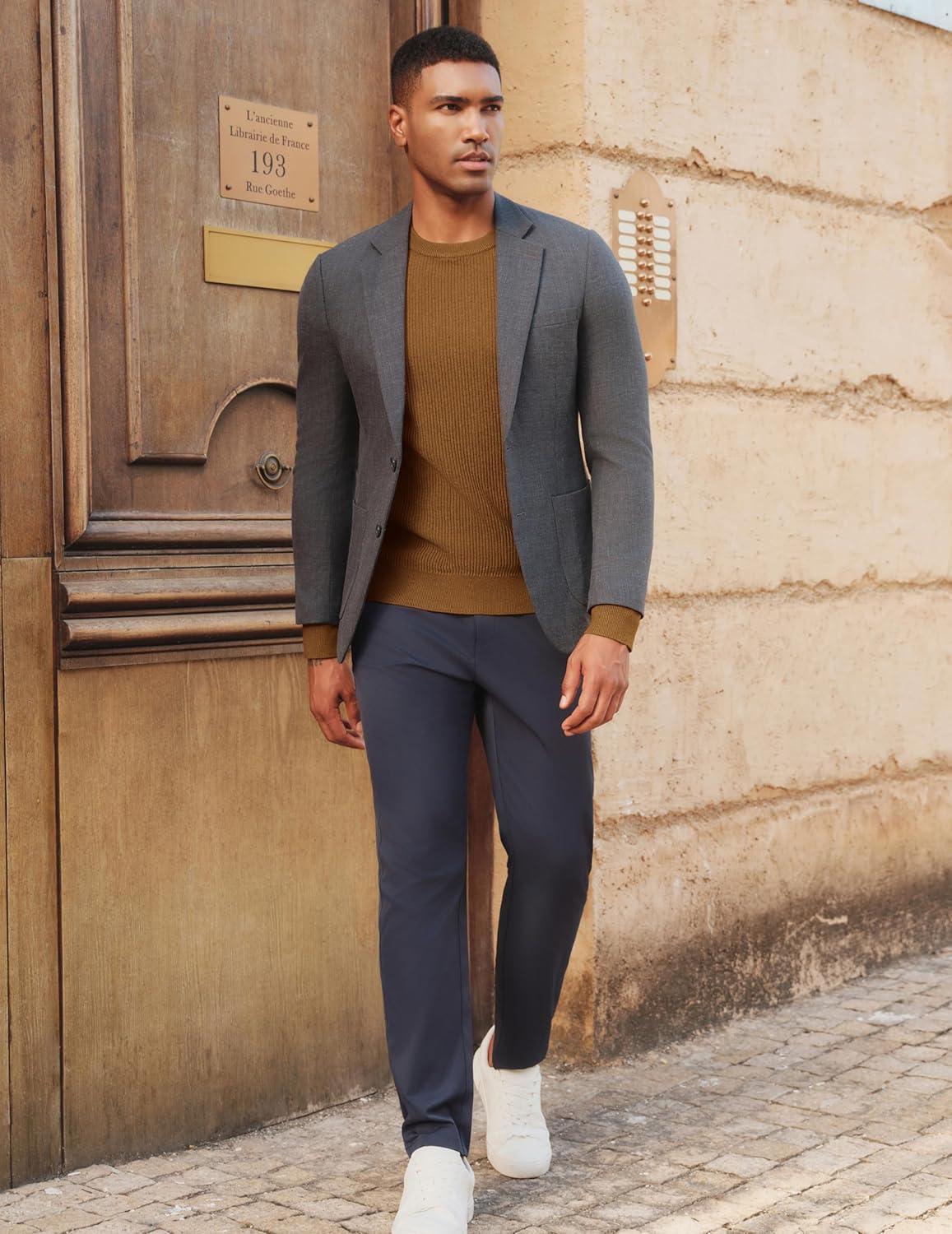 imagePJ PAUL JONES Mens Crewneck Sweaters Slim Fit Lightweight Knit Pullover Sweaters for CasualCoffee