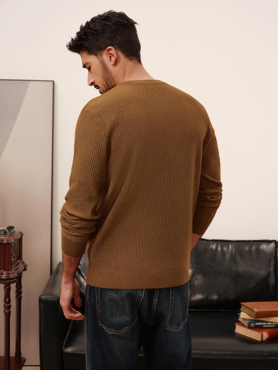 imagePJ PAUL JONES Mens Crewneck Sweaters Slim Fit Lightweight Knit Pullover Sweaters for CasualCoffee