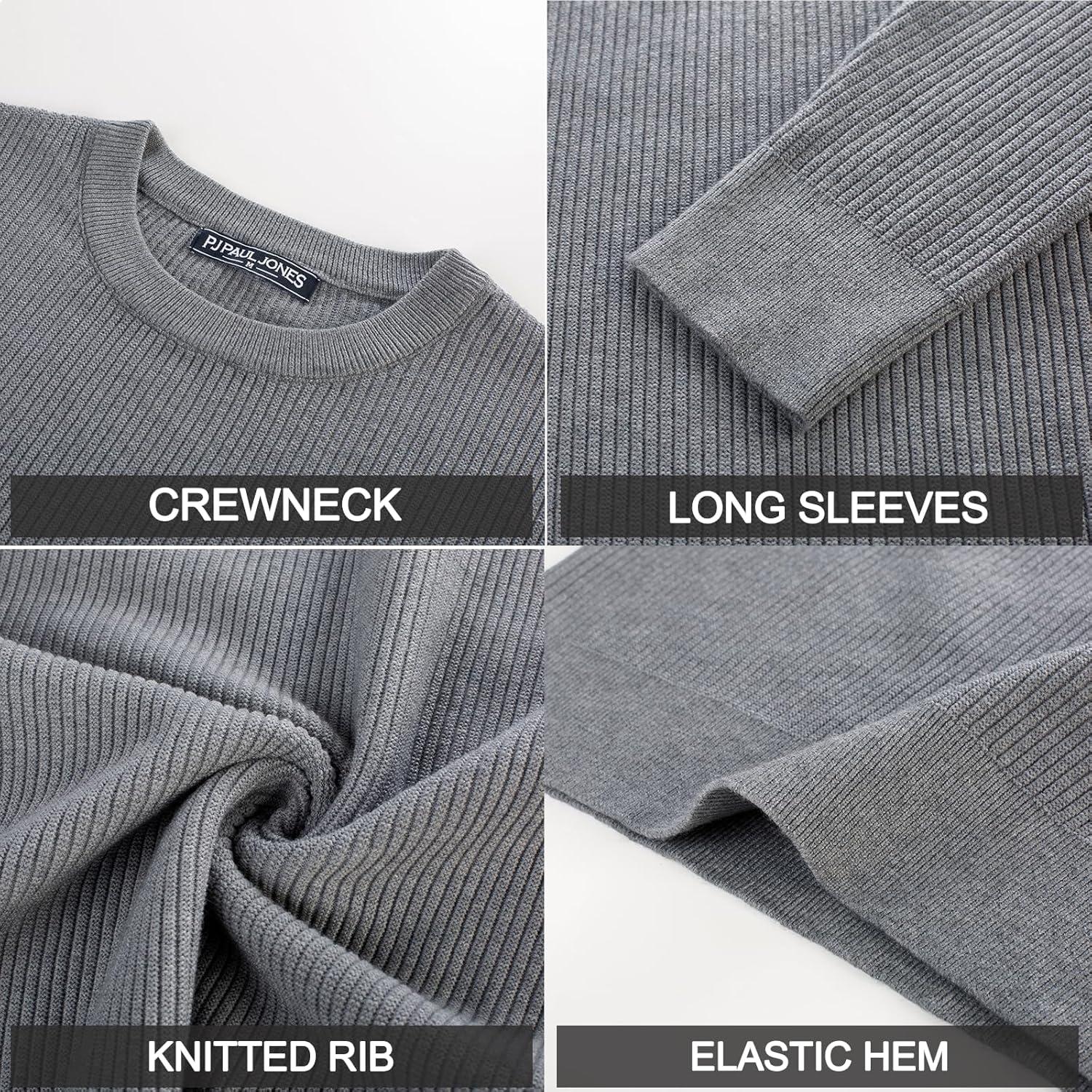 imagePJ PAUL JONES Mens Crewneck Sweaters Slim Fit Lightweight Knit Pullover Sweaters for CasualGray