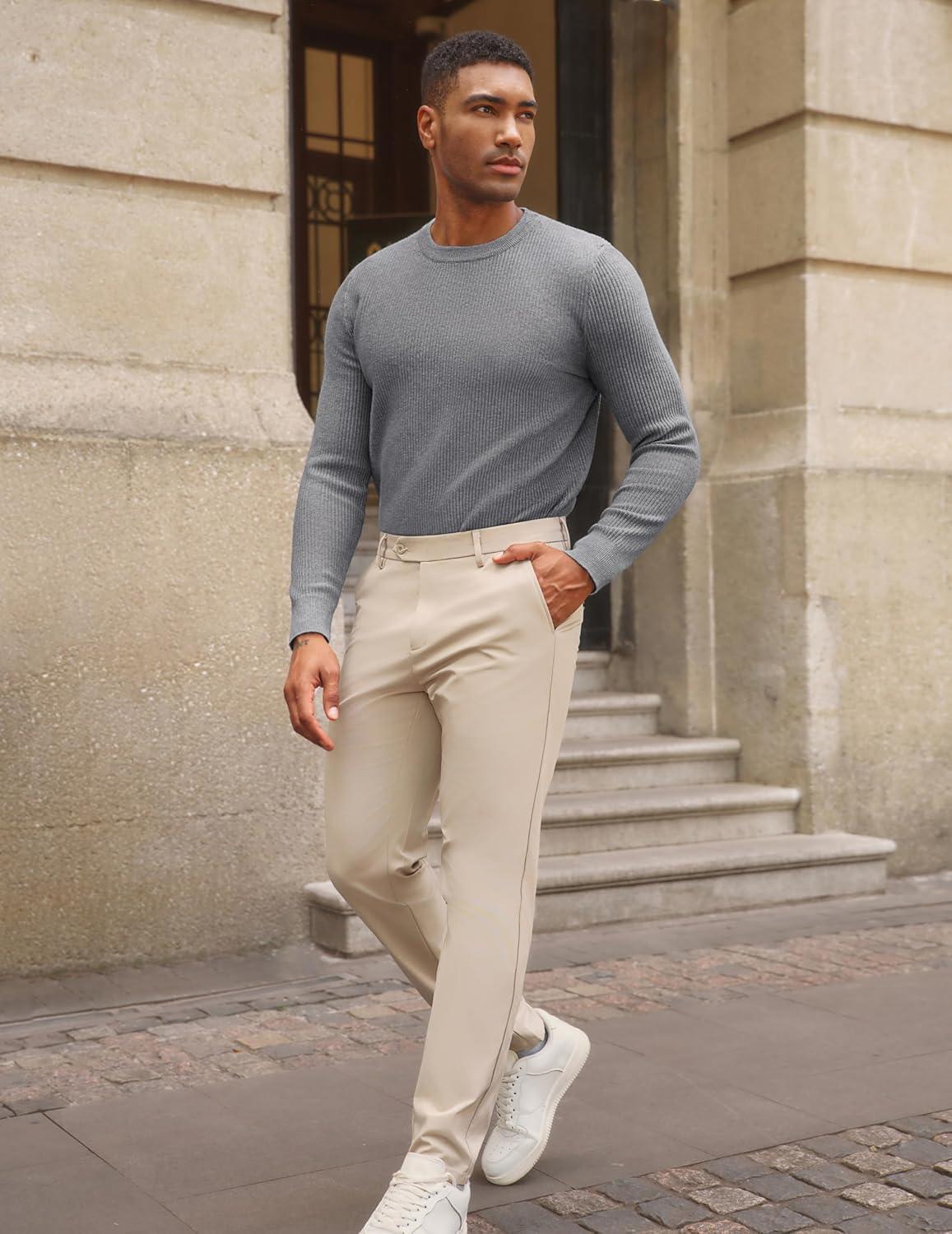 imagePJ PAUL JONES Mens Crewneck Sweaters Slim Fit Lightweight Knit Pullover Sweaters for CasualGray