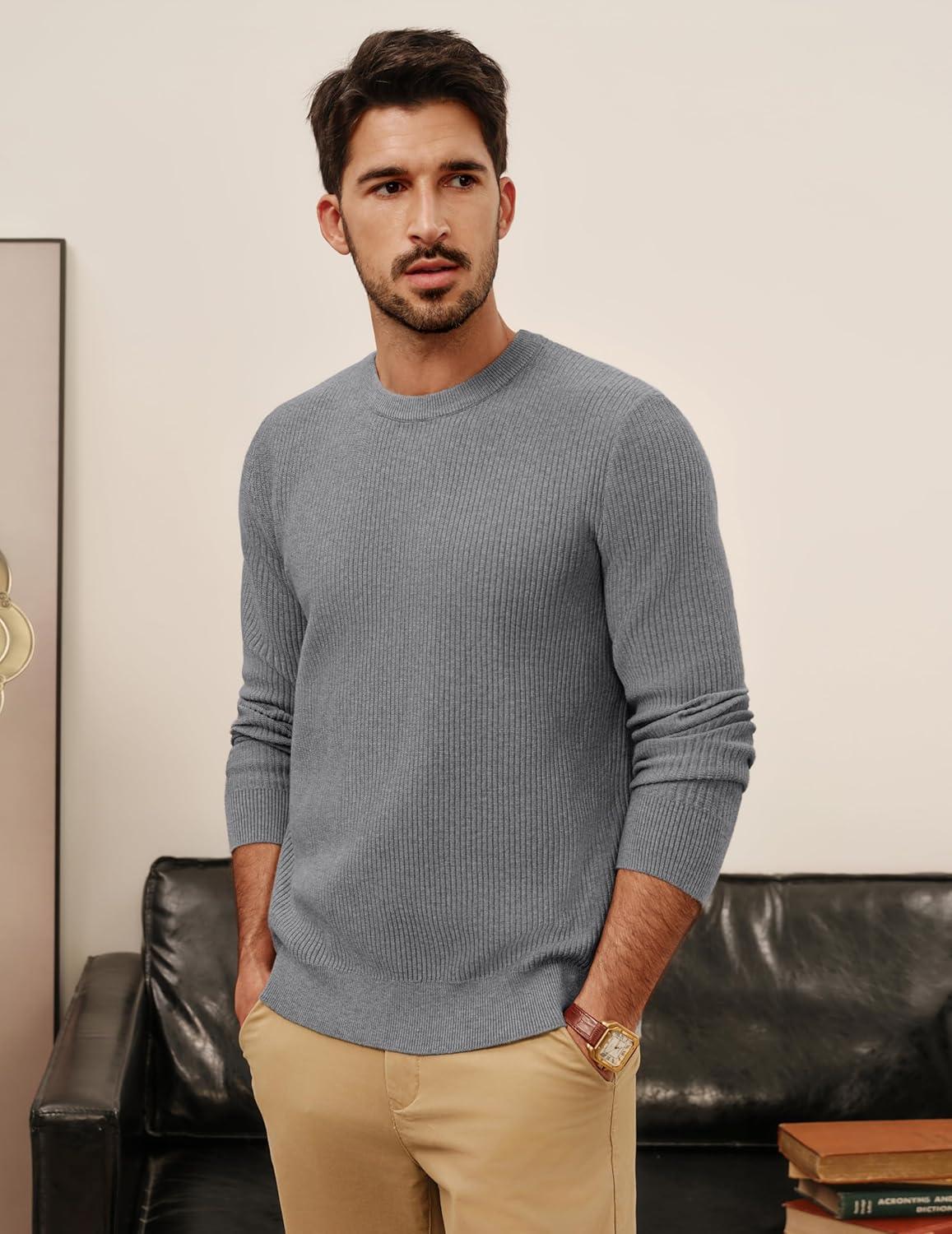 imagePJ PAUL JONES Mens Crewneck Sweaters Slim Fit Lightweight Knit Pullover Sweaters for CasualGray