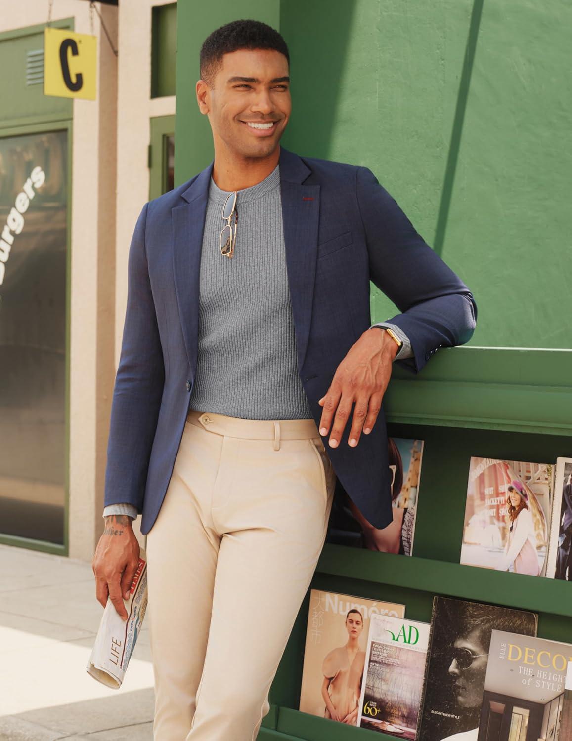 imagePJ PAUL JONES Mens Crewneck Sweaters Slim Fit Lightweight Knit Pullover Sweaters for CasualGray