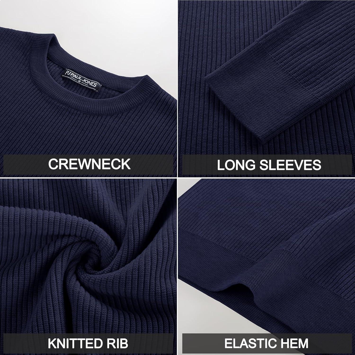 imagePJ PAUL JONES Mens Crewneck Sweaters Slim Fit Lightweight Knit Pullover Sweaters for CasualNavy Blue